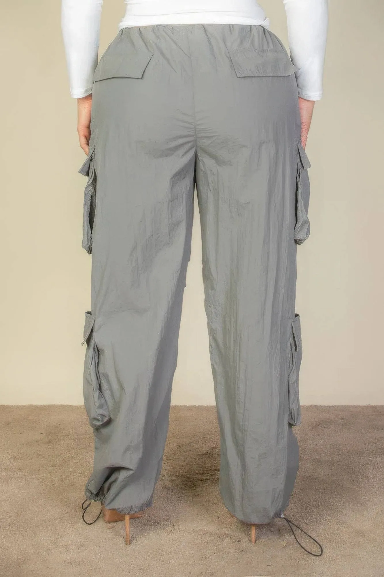 Voluptuous ( ) Plus Size Flap Pockets Drawstring Ruched Parachute Pants