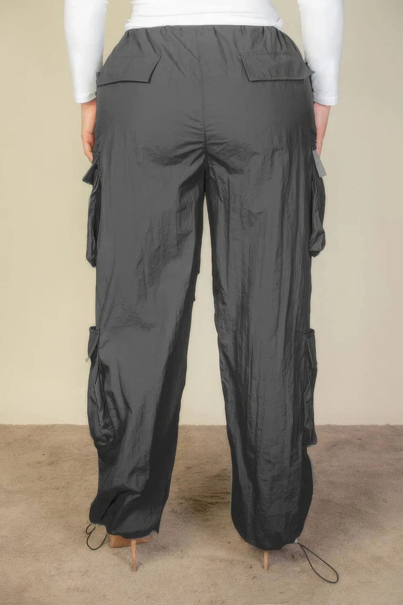Voluptuous ( ) Plus Size Flap Pockets Drawstring Ruched Parachute Pants