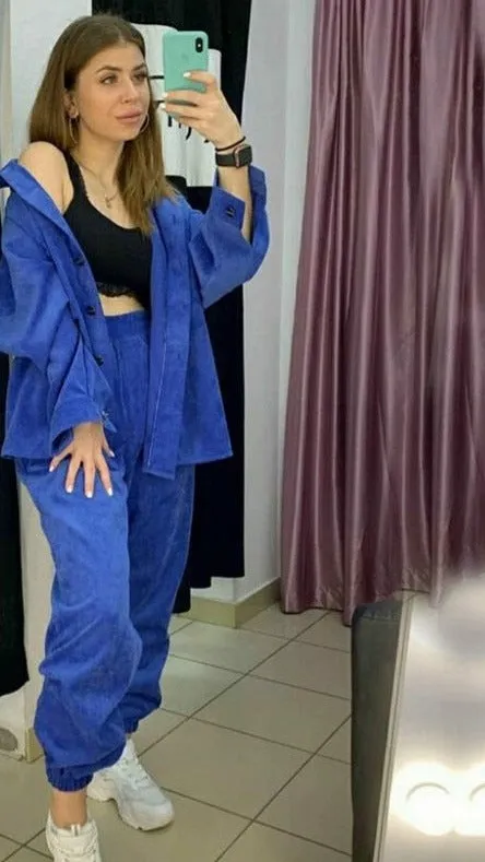 Wenkouban Women's Tracksuit Corduroy  Pinstripe Single-Breasted Pocket Tops And Pants Women Suits