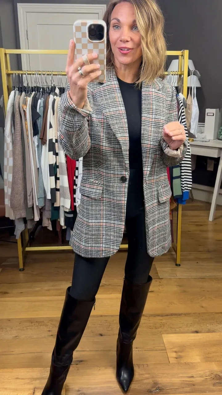 Where Things Are Going Plaid Pocket Blazer - Black Combo