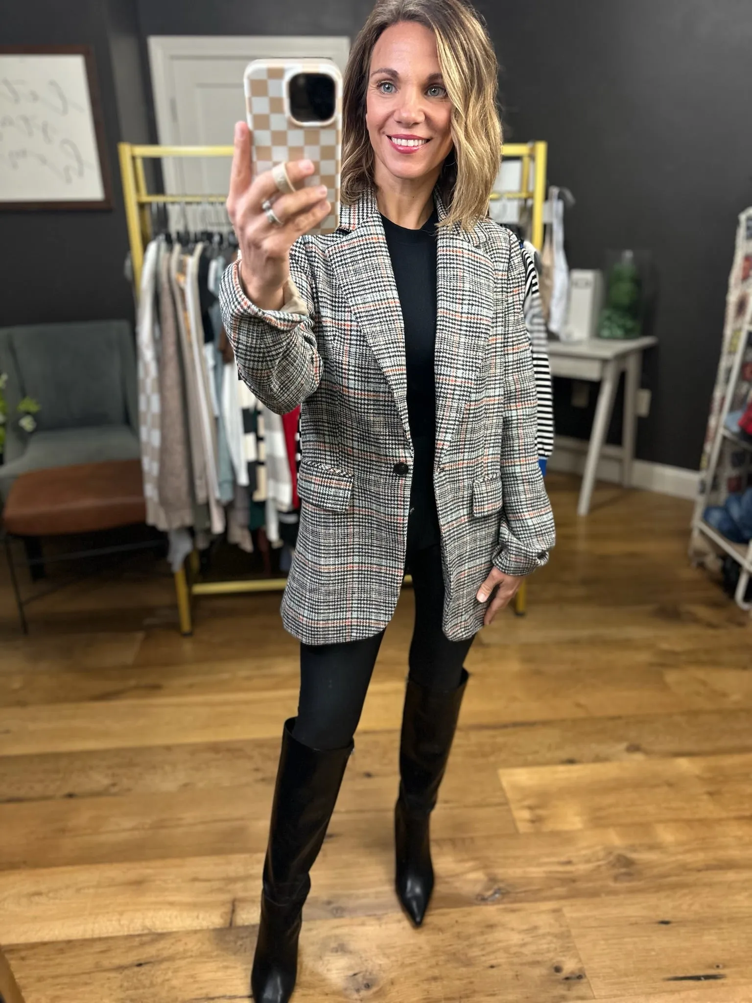 Where Things Are Going Plaid Pocket Blazer - Black Combo