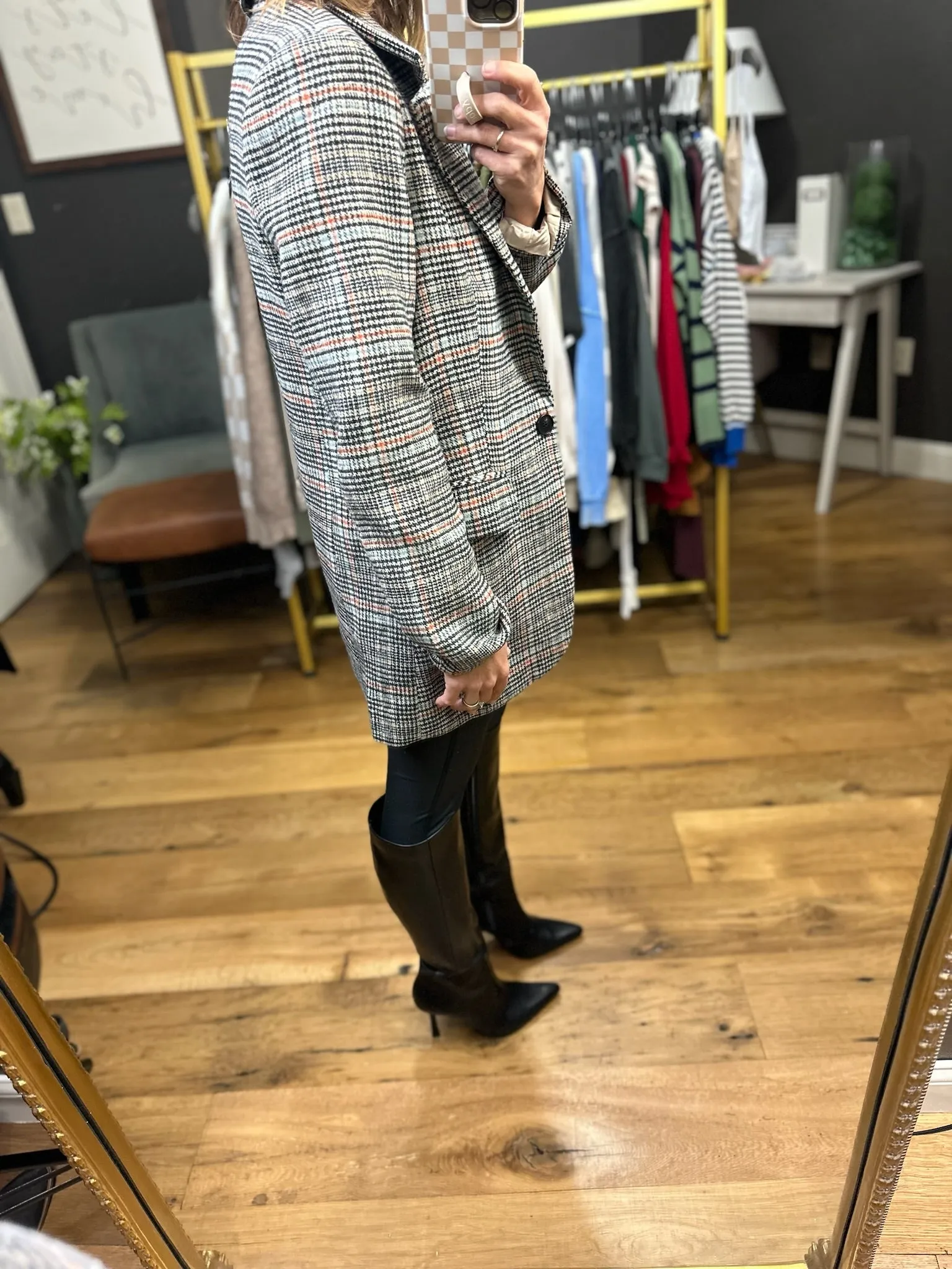 Where Things Are Going Plaid Pocket Blazer - Black Combo