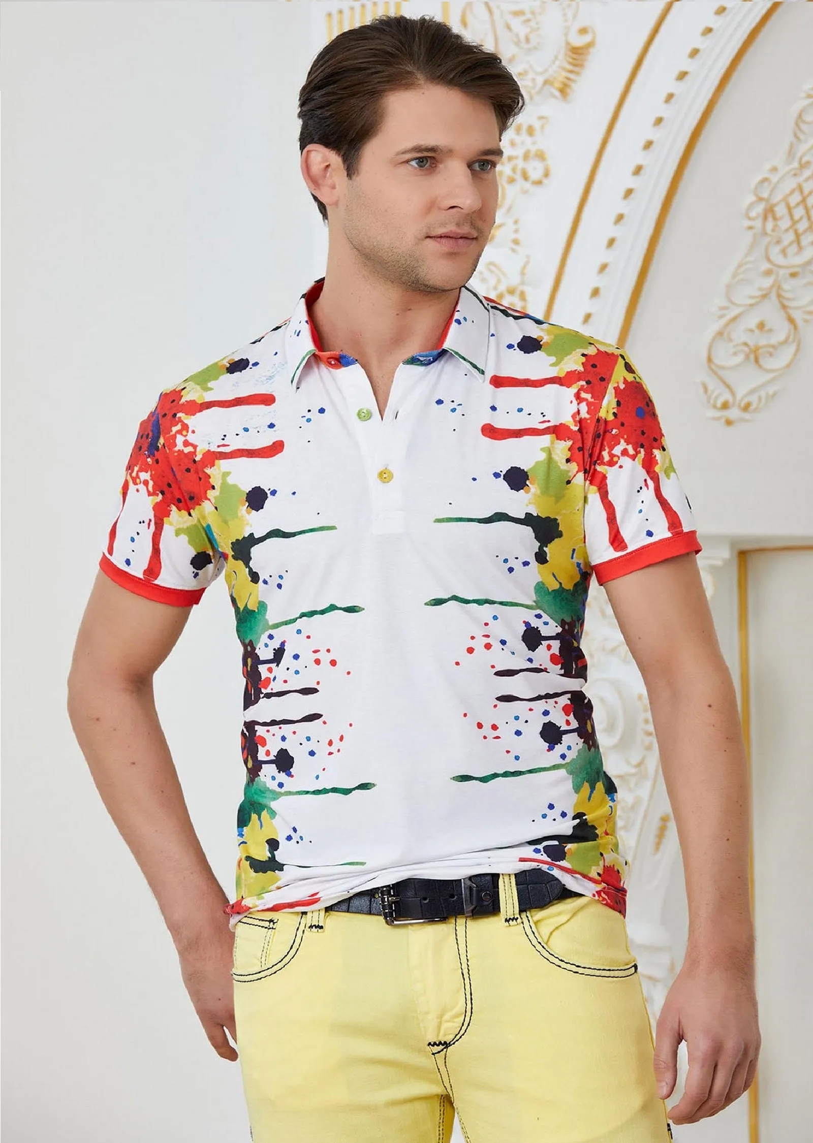 White Splash Paint Print Polo