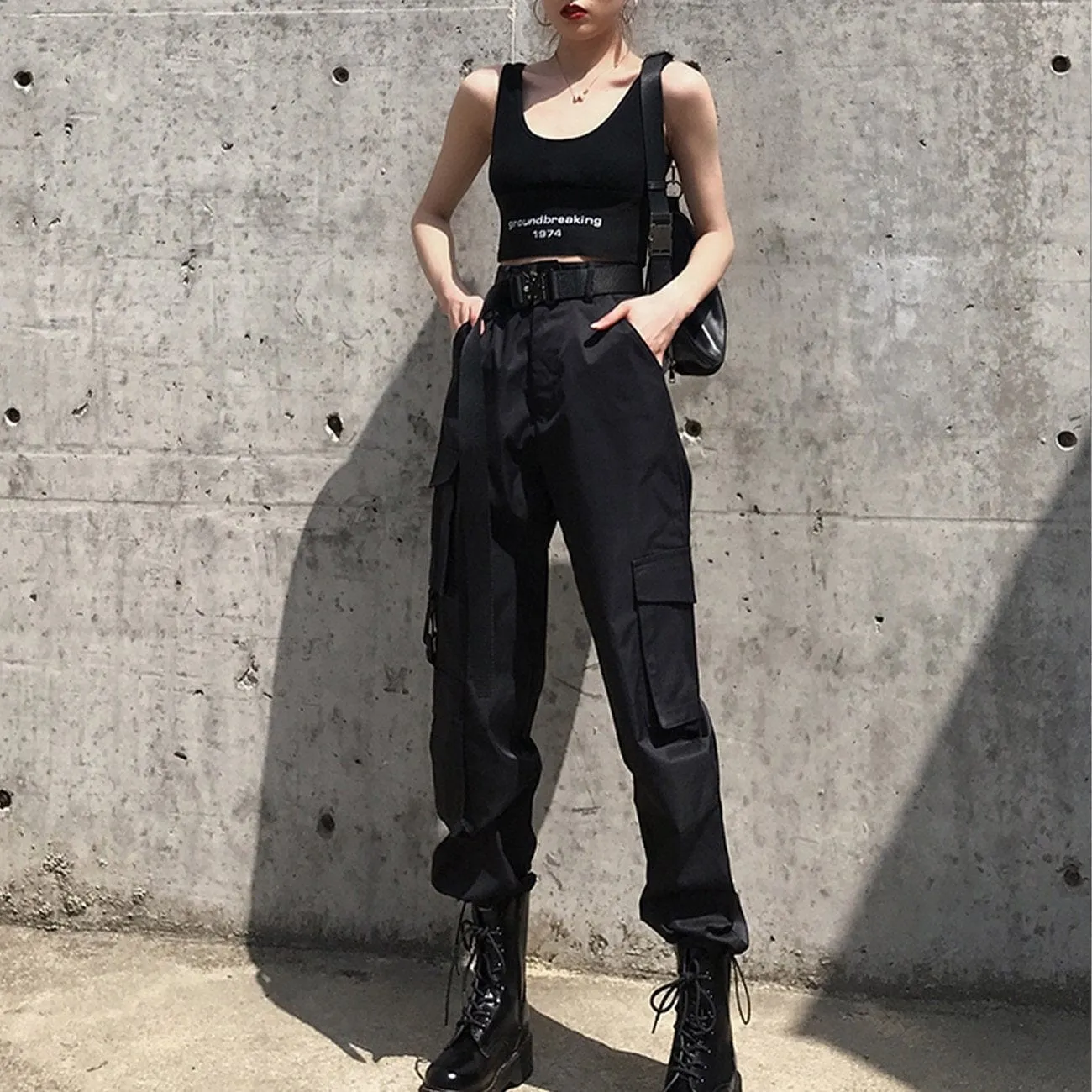 WLS Black Personalized Belt Cargo Pants