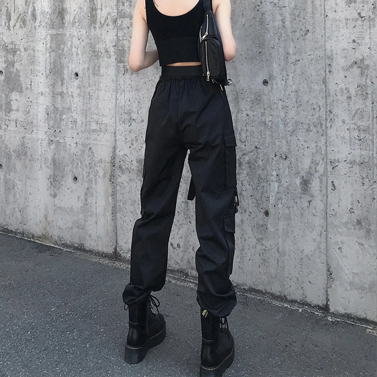 WLS Black Personalized Belt Cargo Pants
