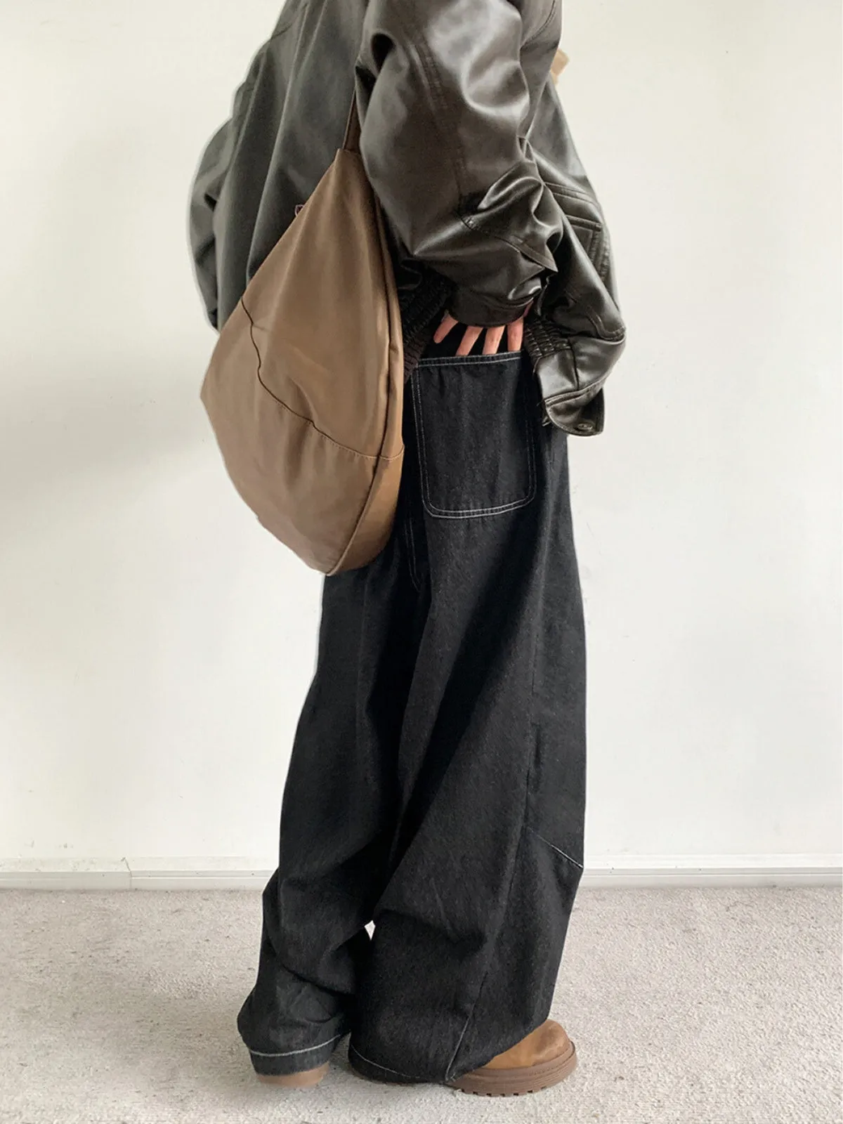 WLS Retro Black Loose Long Pants