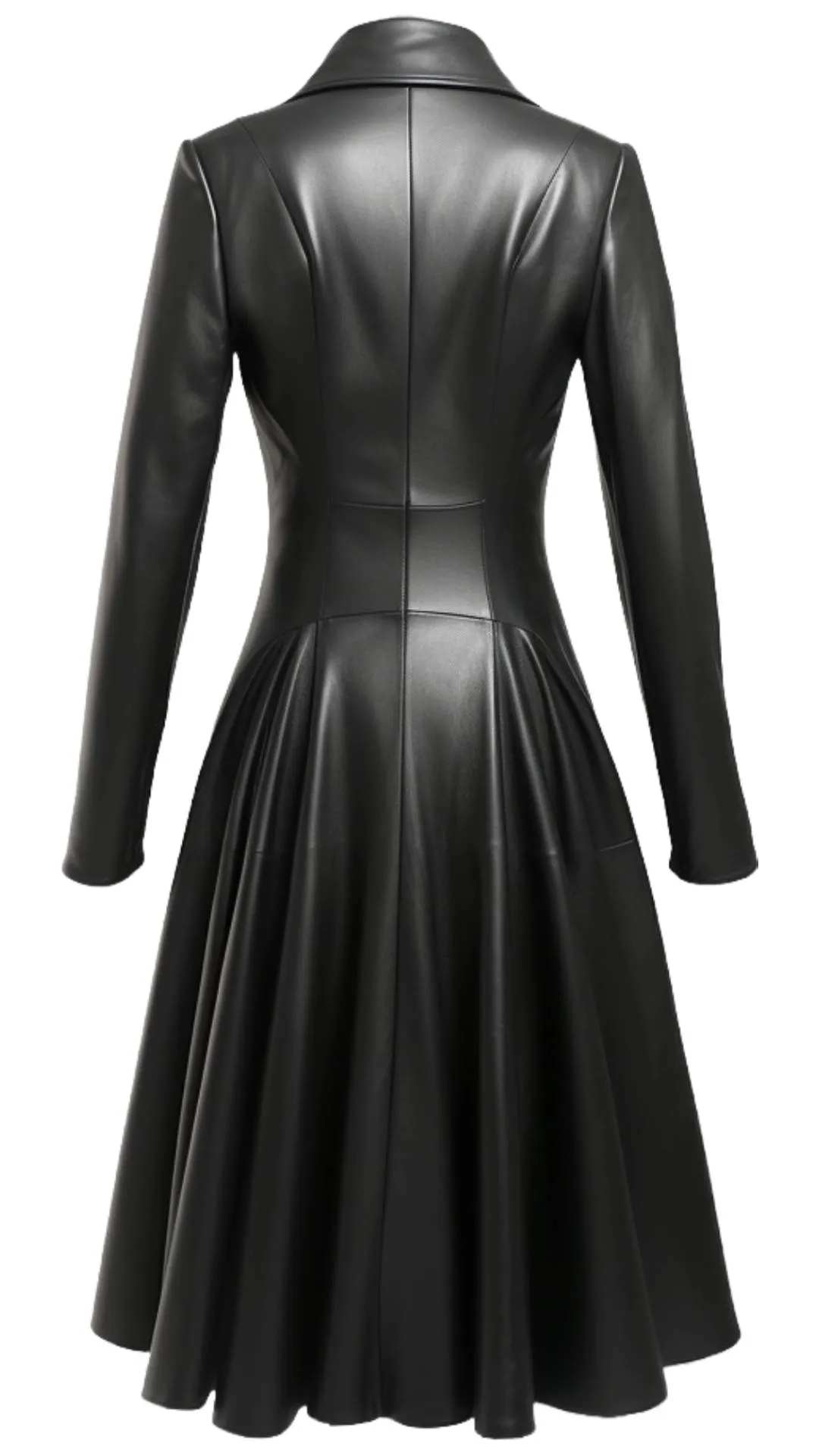 Women Black Leather Long Coat - Long Leather Coat