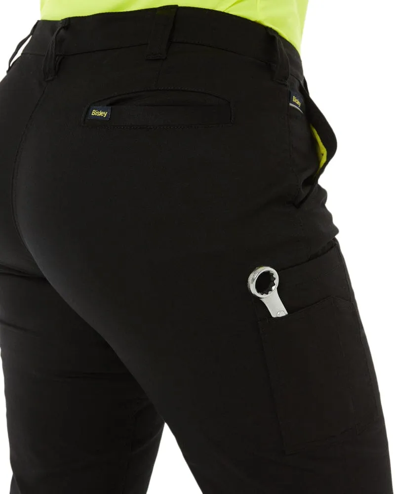 Womens Cotton Cargo Cuffed Pants - Black