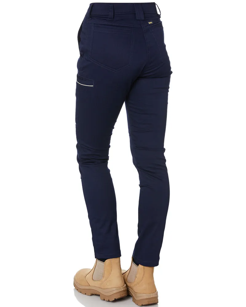 Womens Mid Rise Stretch Cotton Pants - Navy