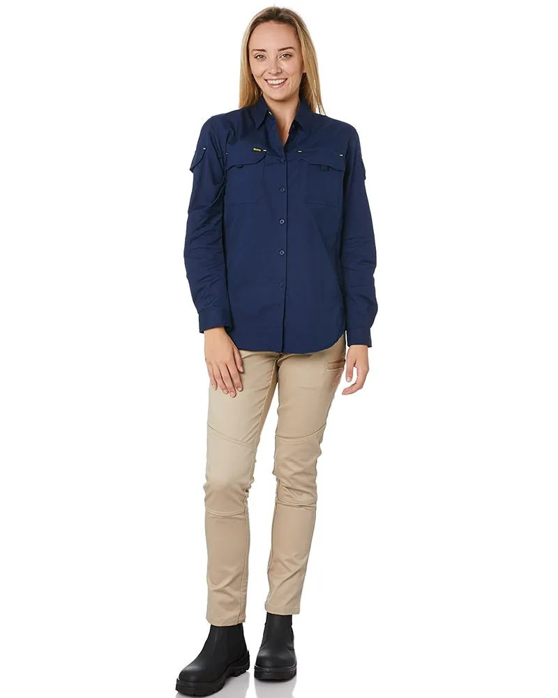 Womens Mid Rise Stretch Cotton Pants - Stone