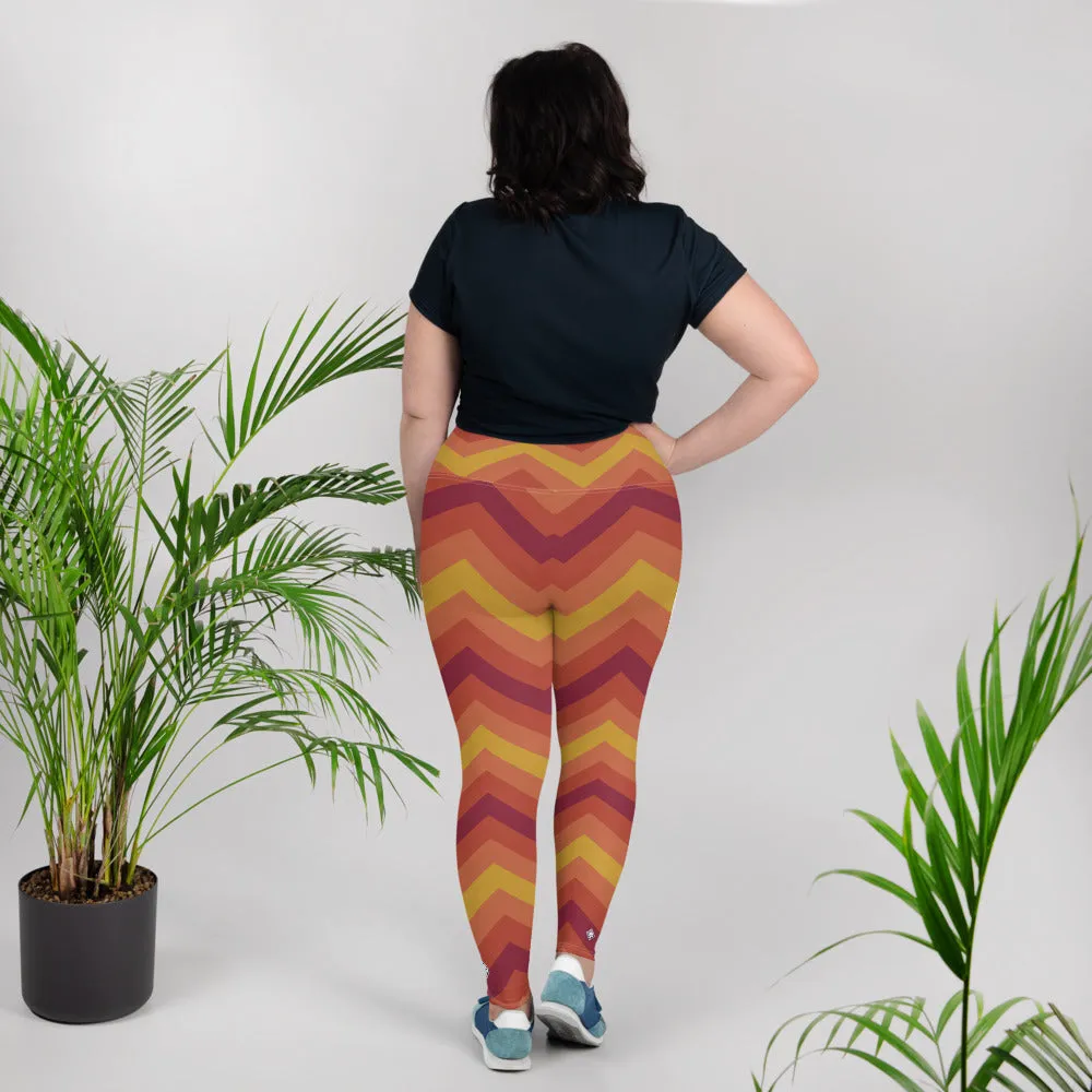 Women's Plus Size High Waist Zig zag Autumn Leggings Yoga Pants