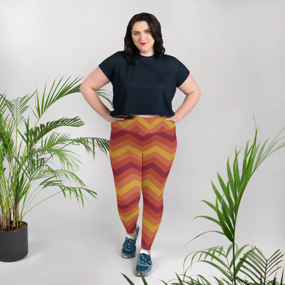 Women's Plus Size High Waist Zig zag Autumn Leggings Yoga Pants
