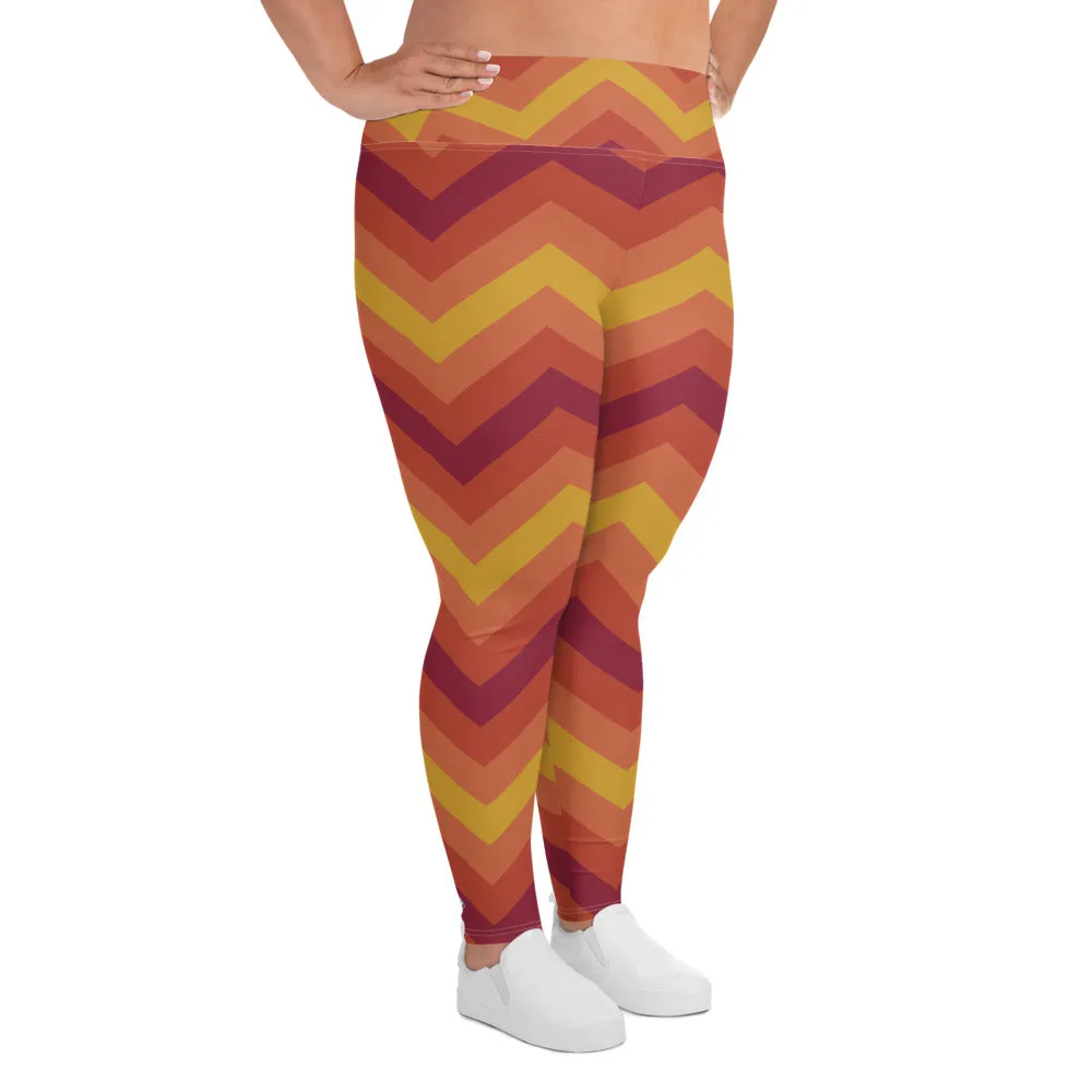 Women's Plus Size High Waist Zig zag Autumn Leggings Yoga Pants
