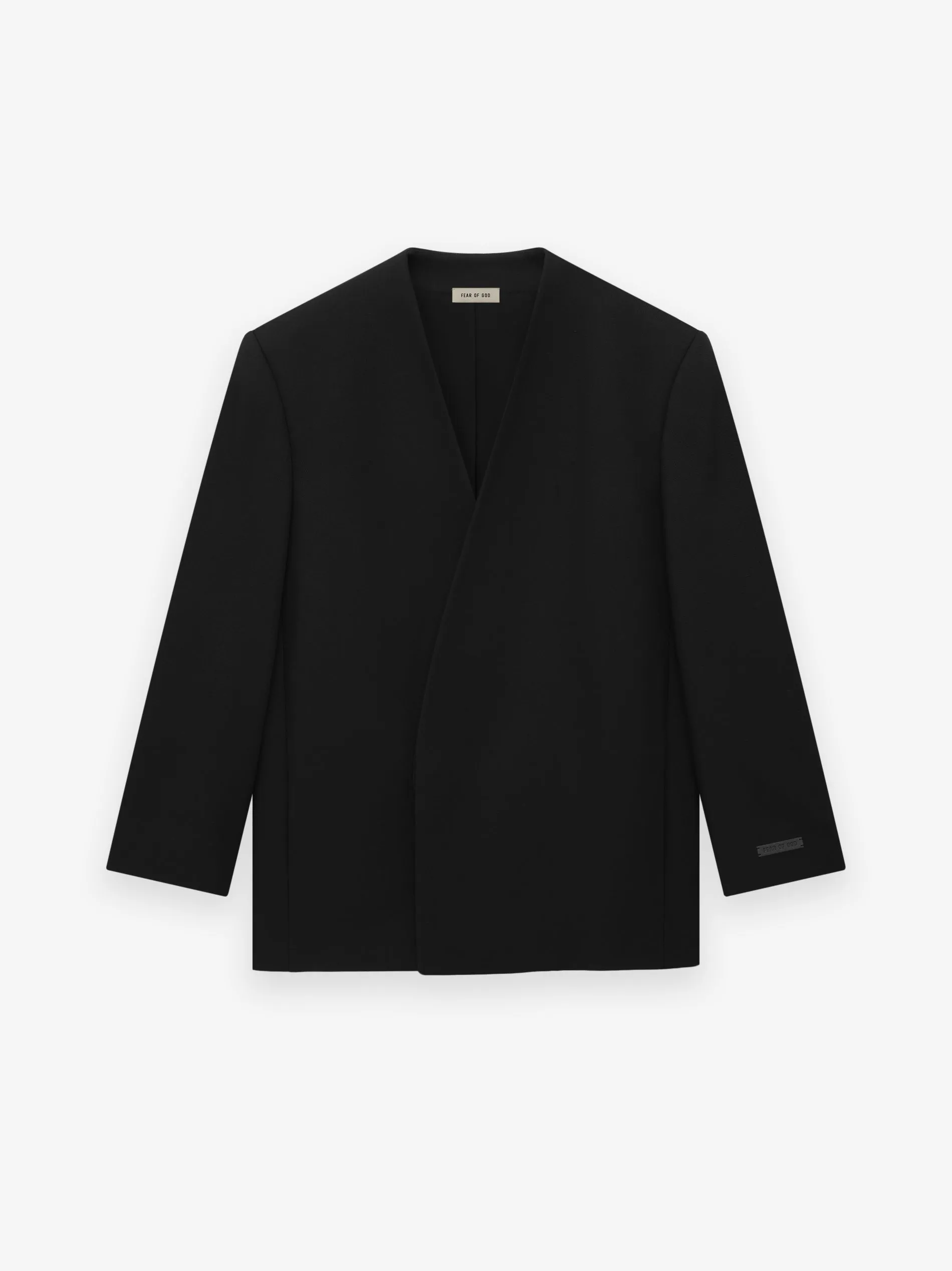 Wool Gabardine Lapelless Blazer