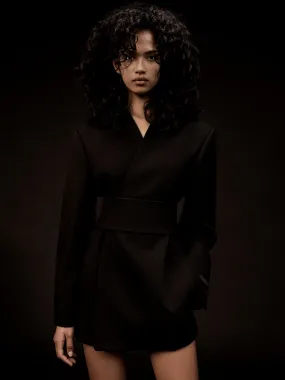 Wool Gabardine Lapelless Blazer