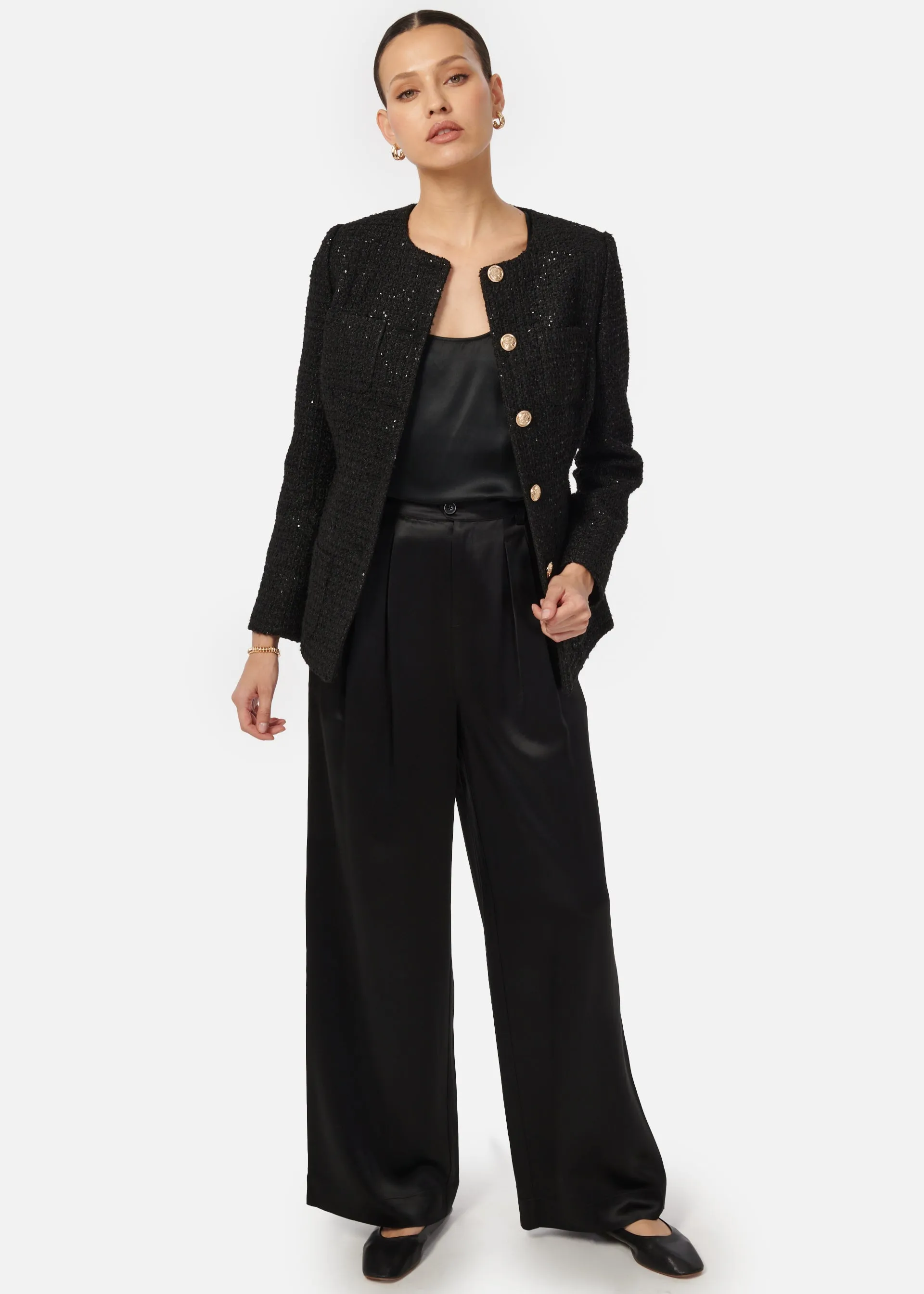 Wrenley Sequin Tweed Blazer Black