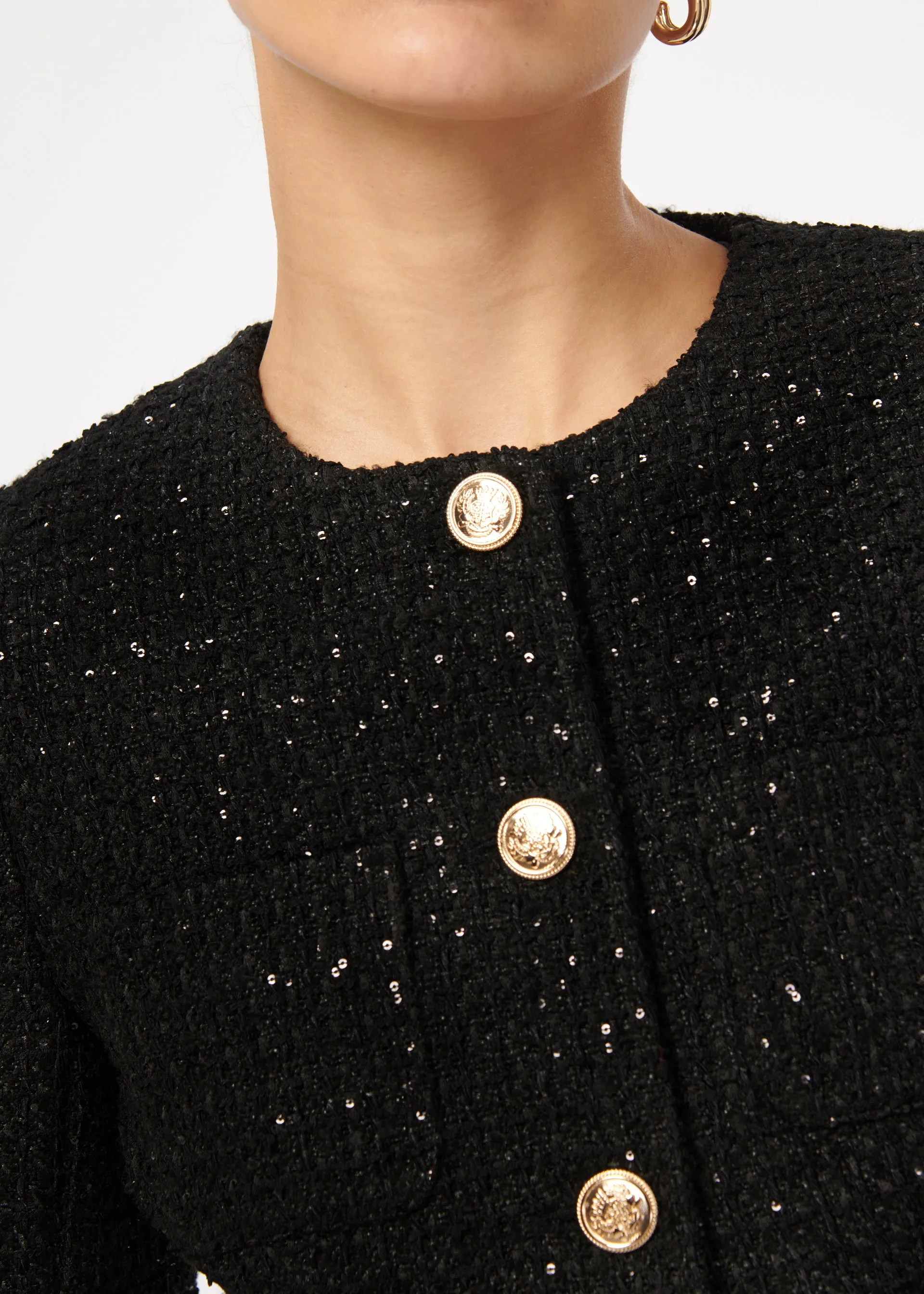 Wrenley Sequin Tweed Blazer Black