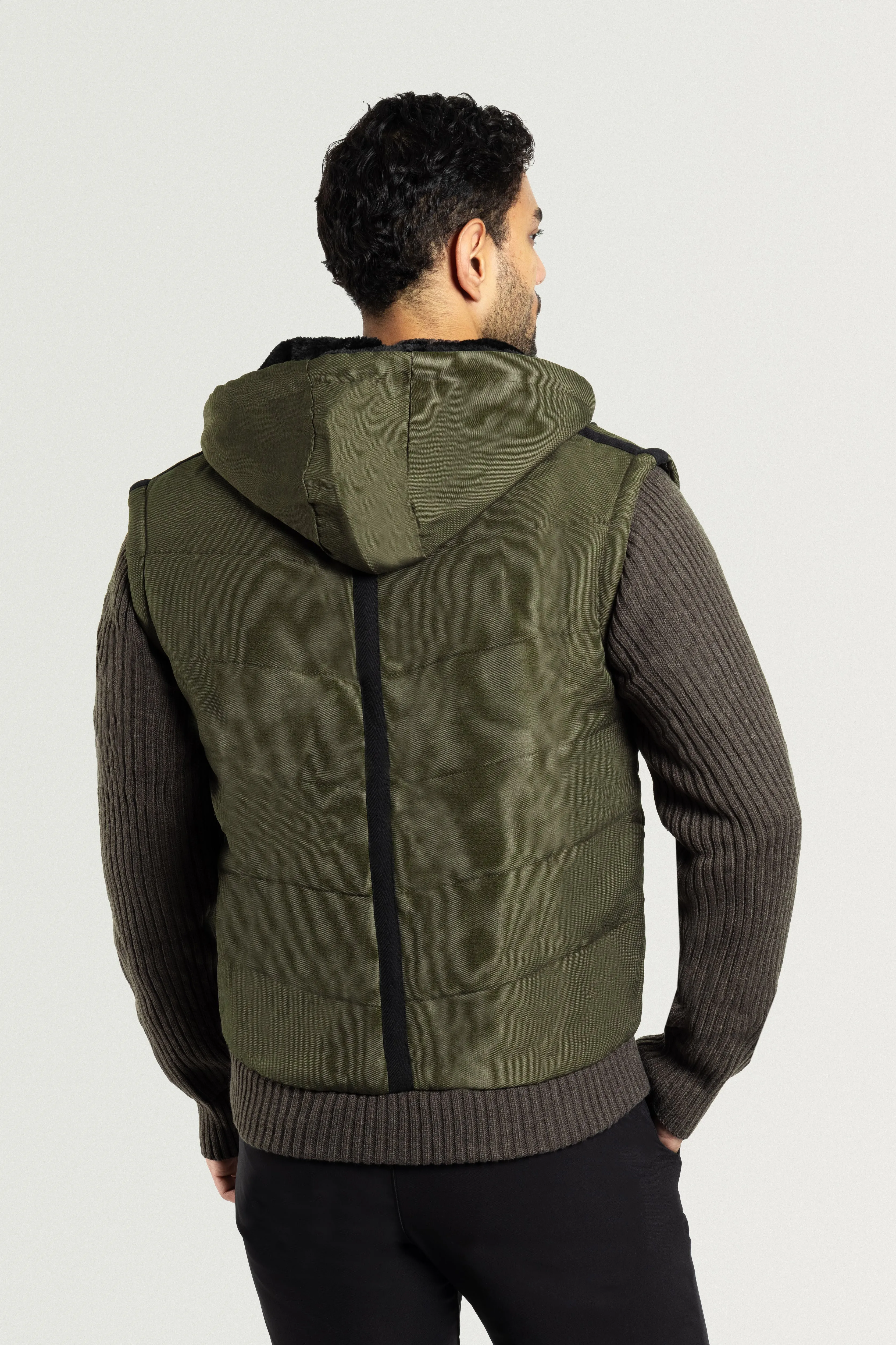 X RAY Men's Lightly Insulated Full Zip Hooded Vest Ribbed Sweater Jacket