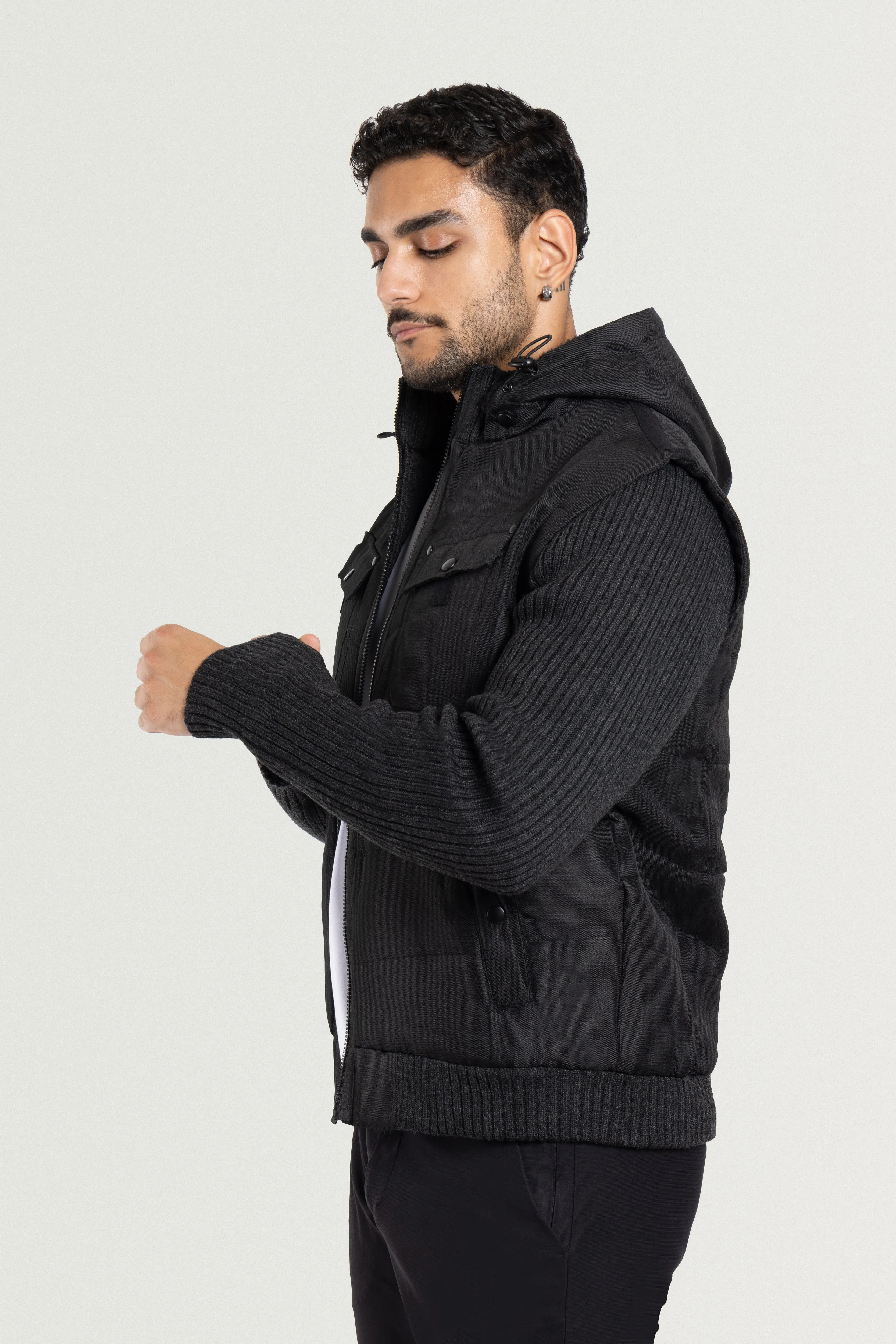 X RAY Men's Lightly Insulated Full Zip Hooded Vest Ribbed Sweater Jacket