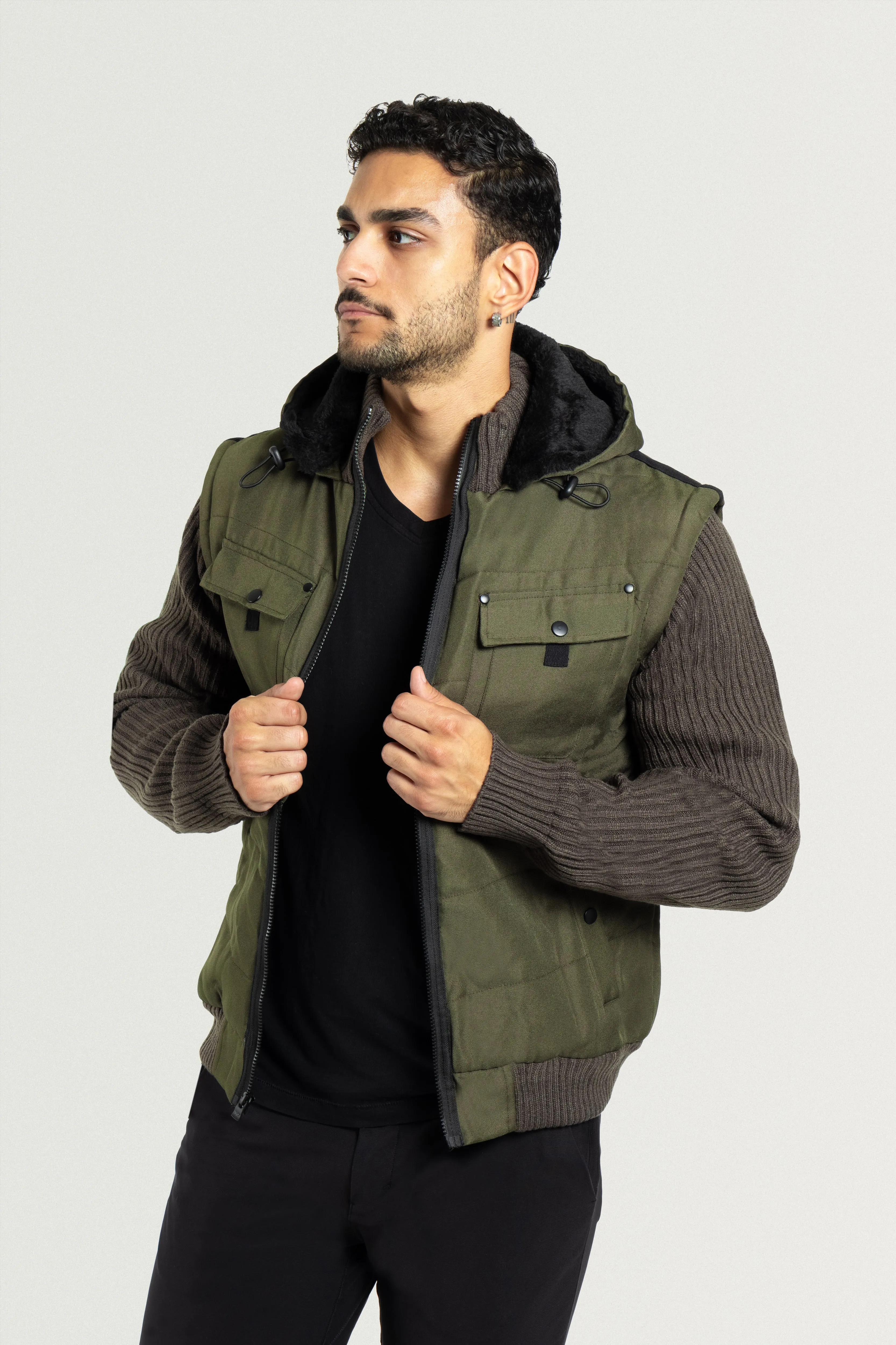 X RAY Men's Lightly Insulated Full Zip Hooded Vest Ribbed Sweater Jacket