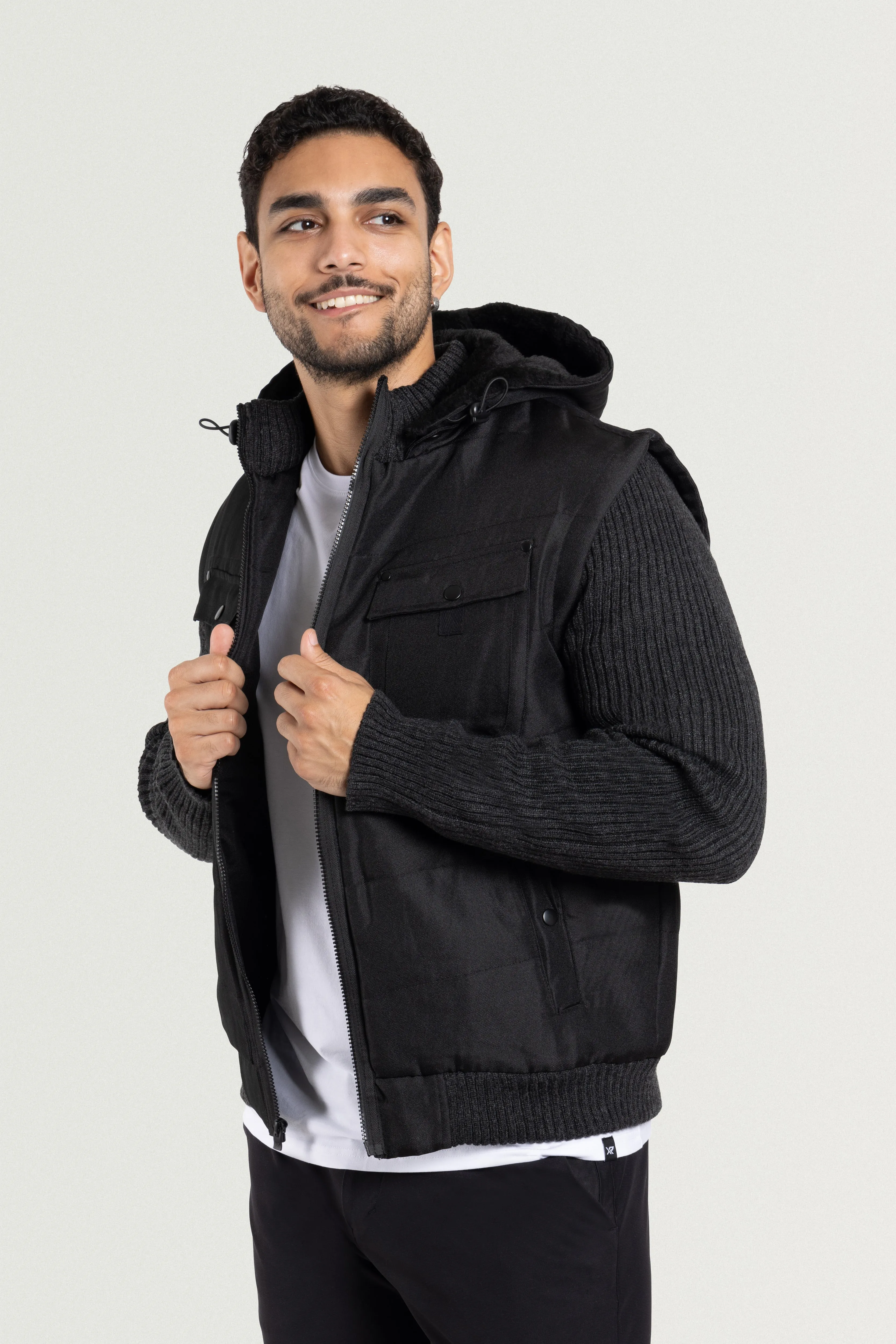 X RAY Men's Lightly Insulated Full Zip Hooded Vest Ribbed Sweater Jacket