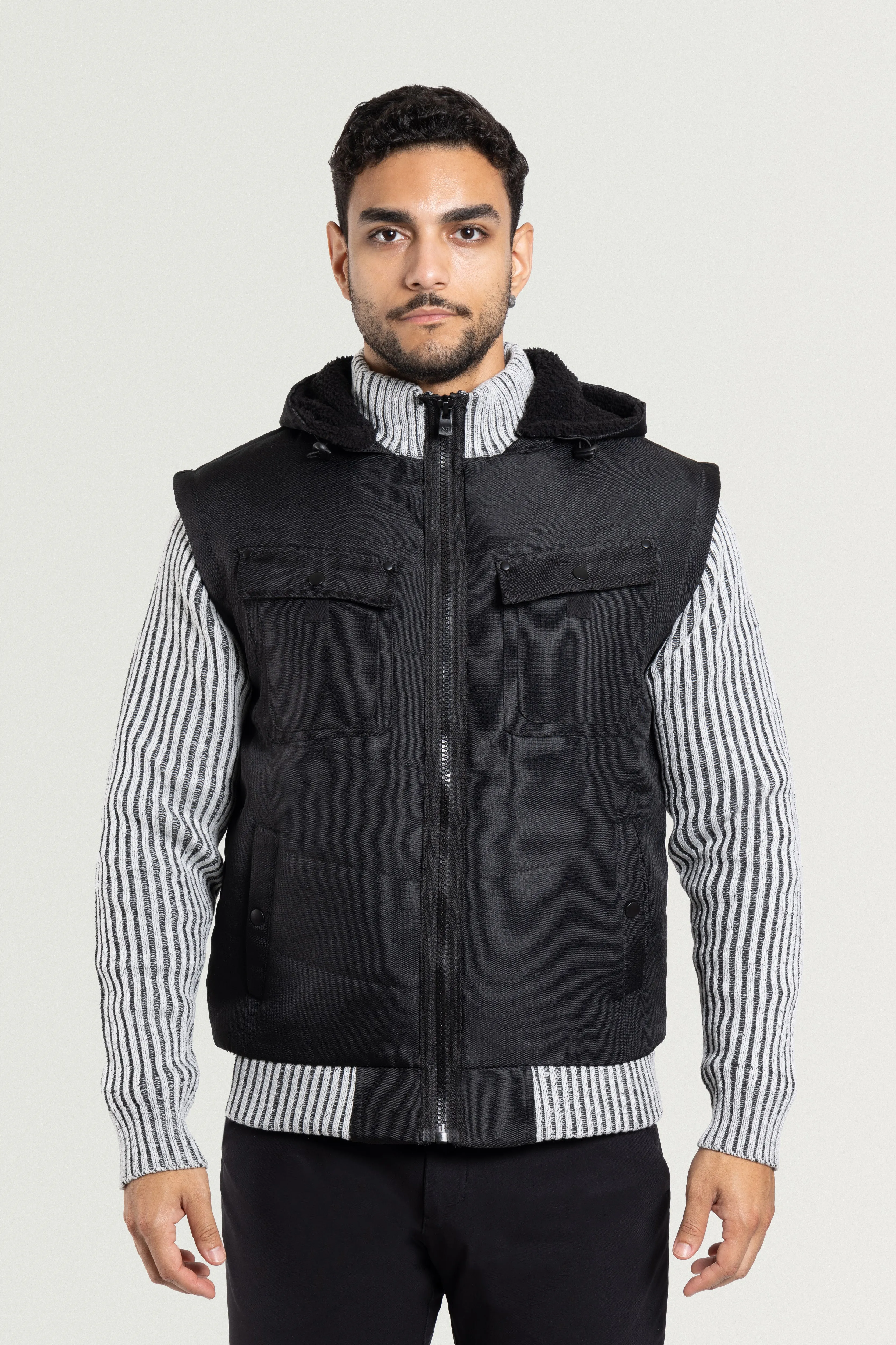 X RAY Men's Lightly Insulated Full Zip Hooded Vest Ribbed Sweater Jacket