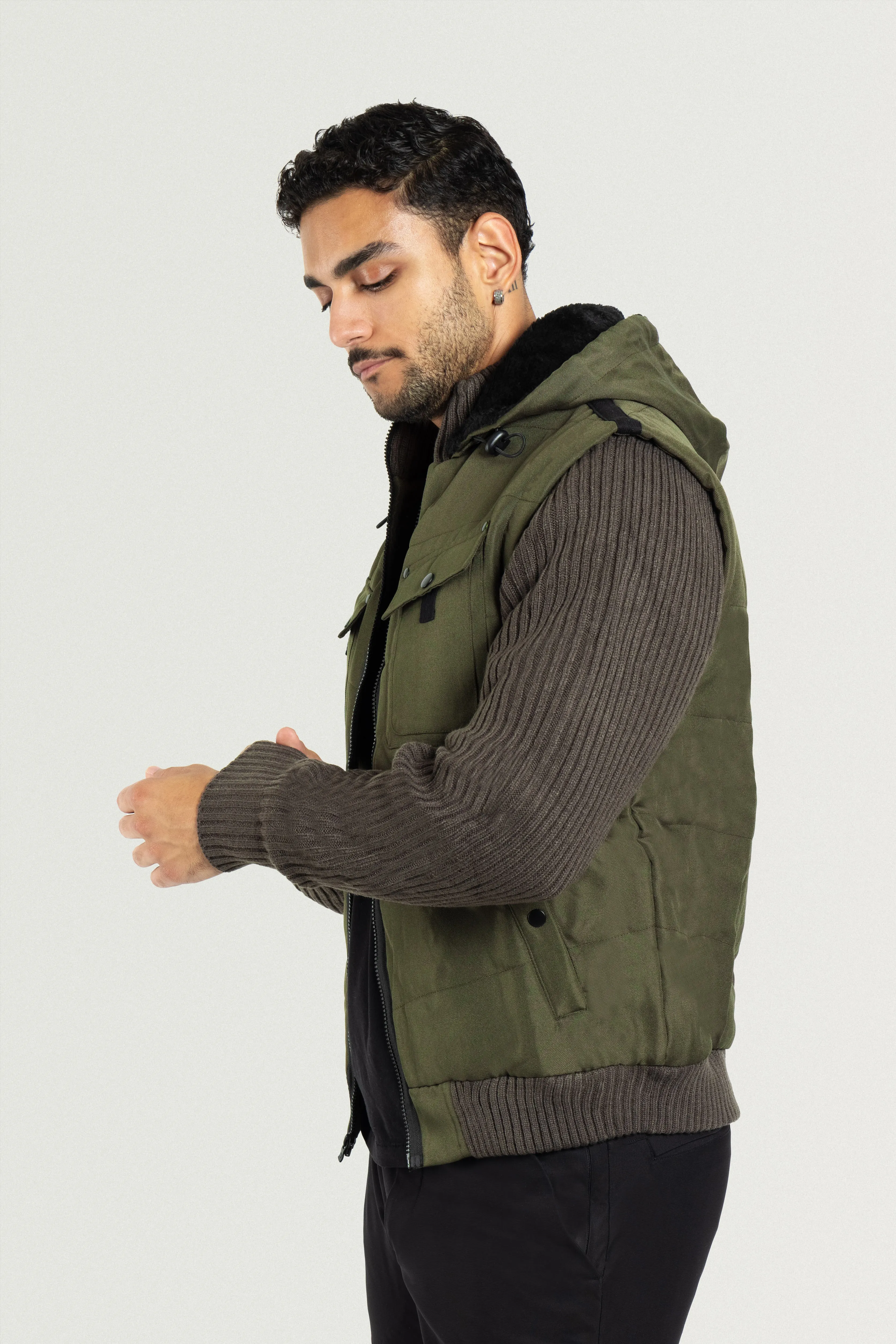 X RAY Men's Lightly Insulated Full Zip Hooded Vest Ribbed Sweater Jacket