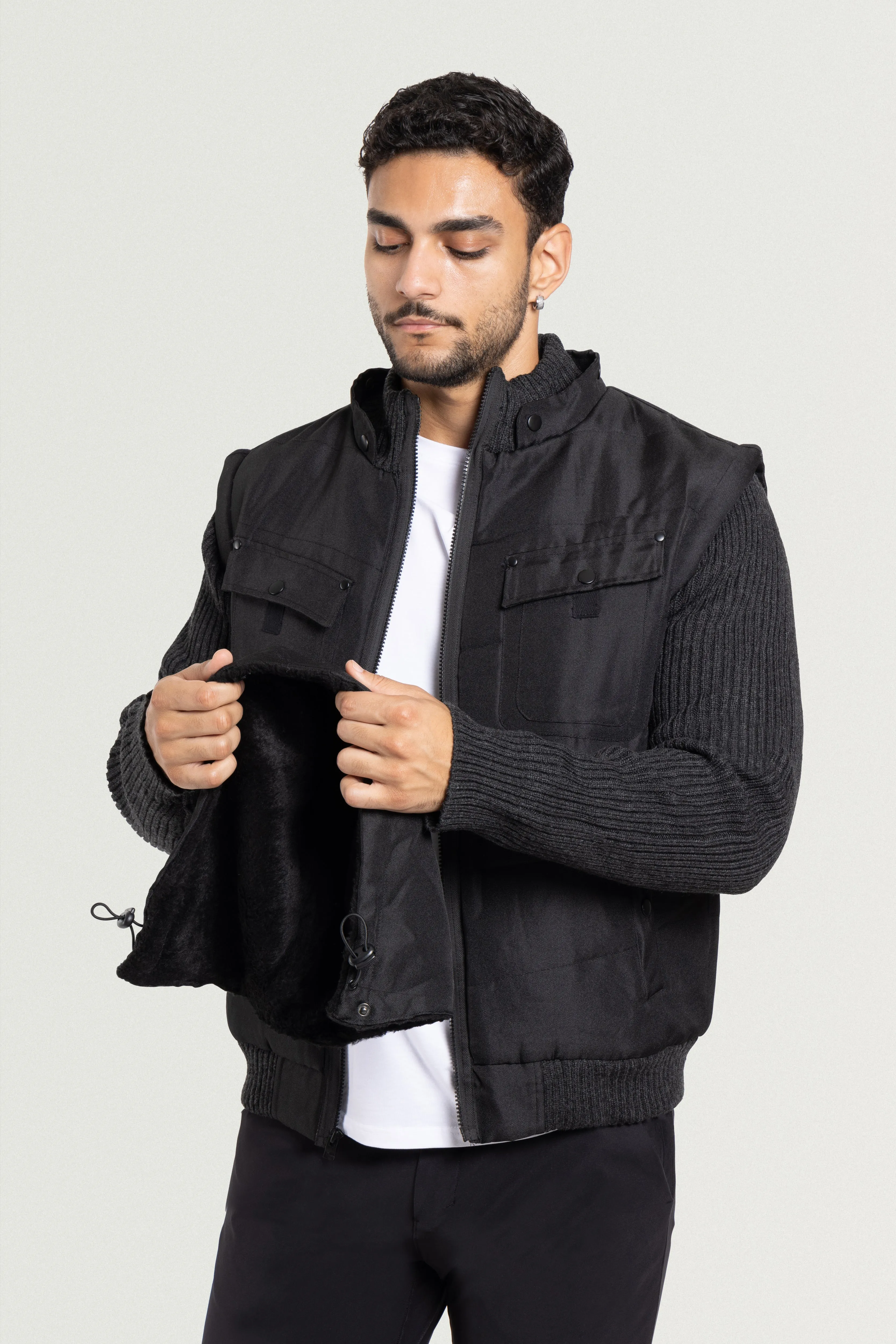 X RAY Men's Lightly Insulated Full Zip Hooded Vest Ribbed Sweater Jacket