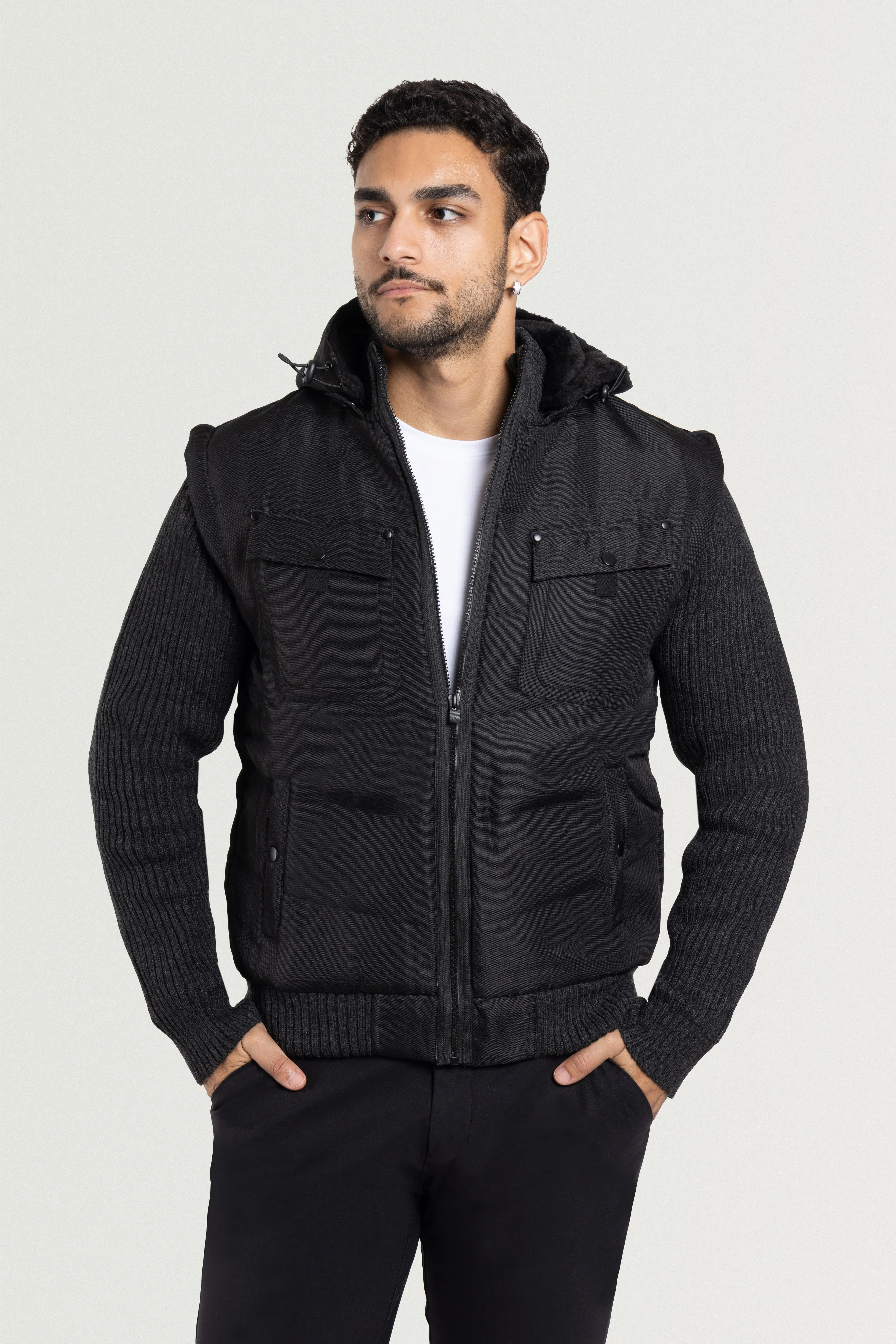X RAY Men's Lightly Insulated Full Zip Hooded Vest Ribbed Sweater Jacket