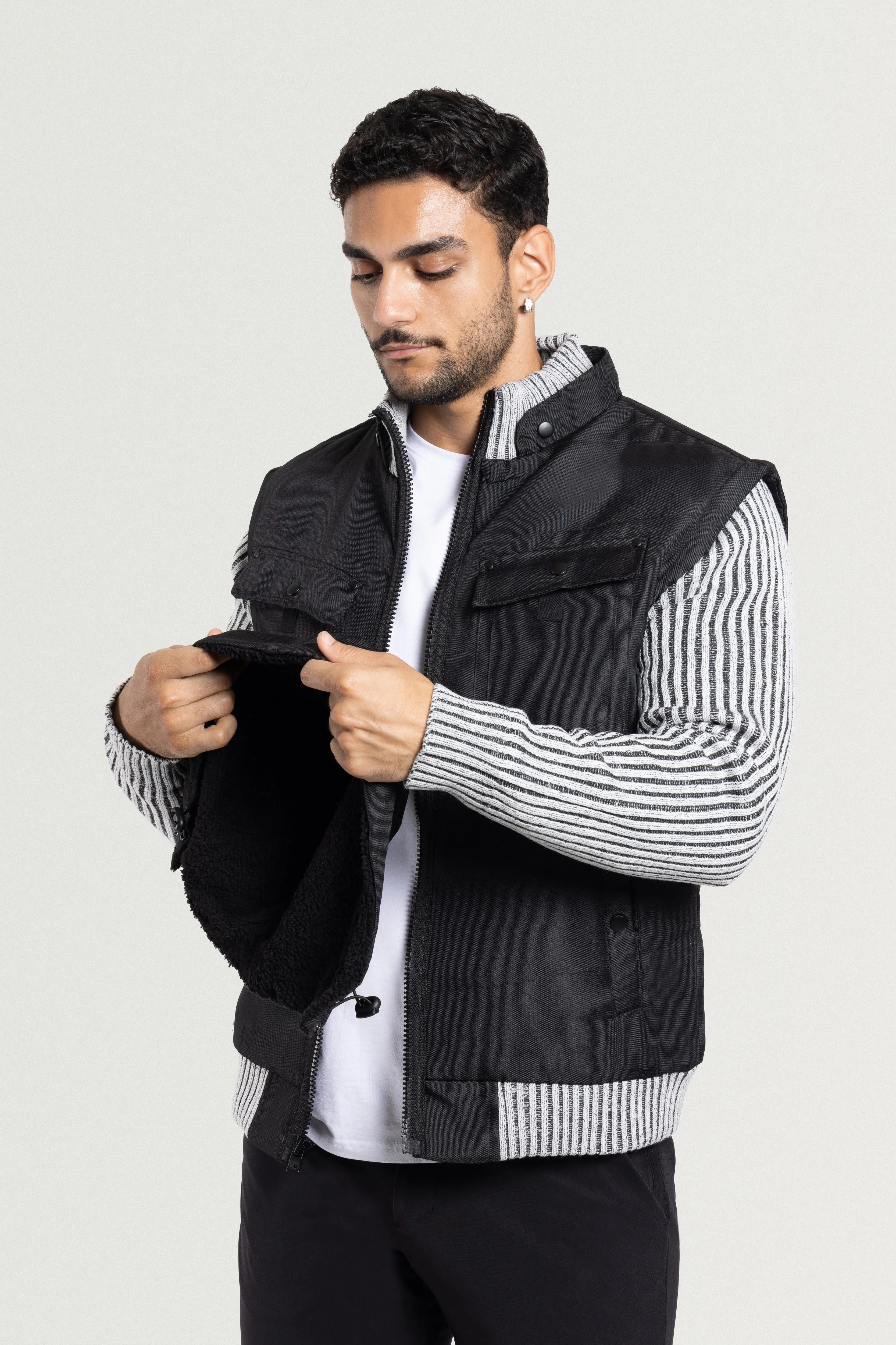 X RAY Men's Lightly Insulated Full Zip Hooded Vest Ribbed Sweater Jacket