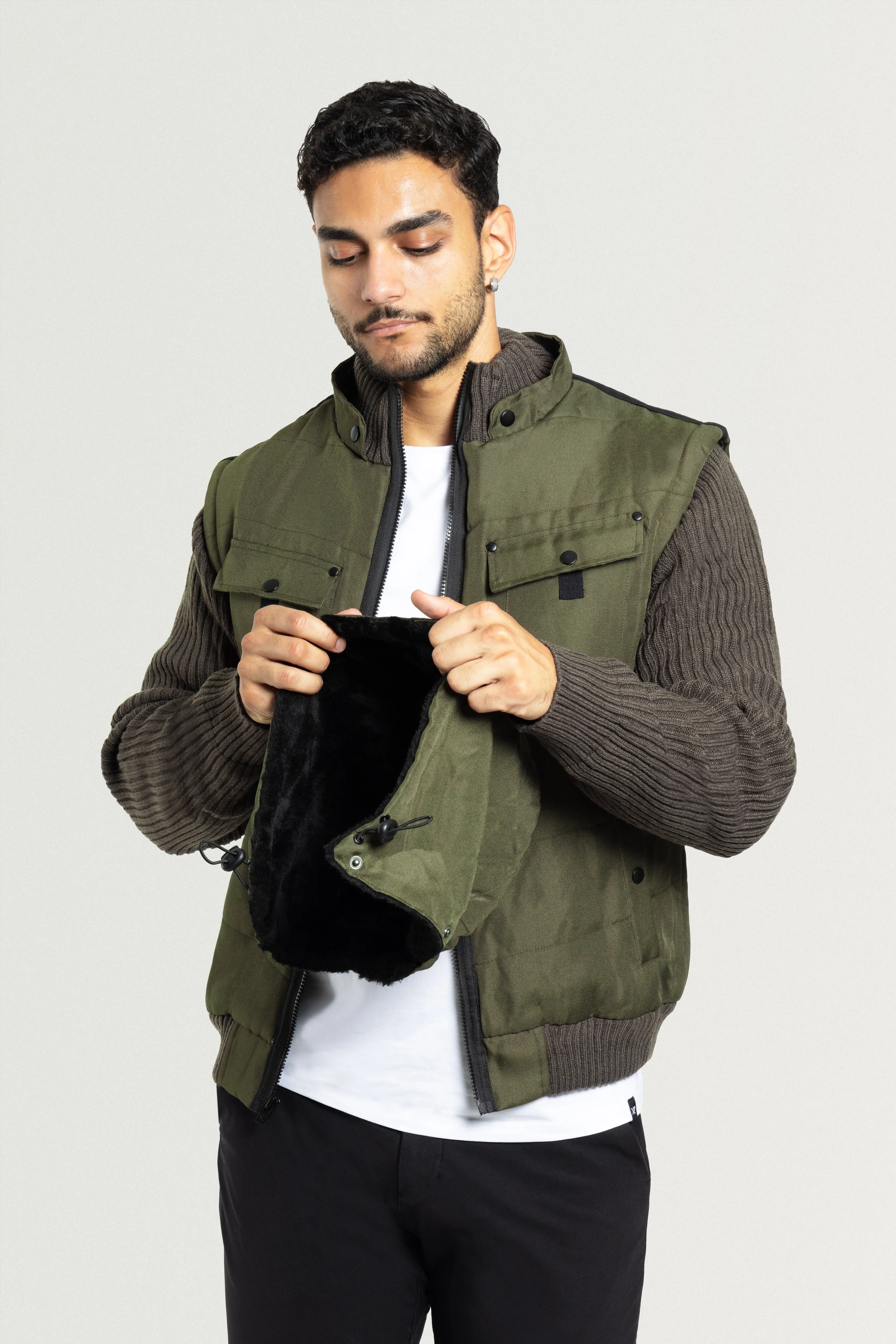 X RAY Men's Lightly Insulated Full Zip Hooded Vest Ribbed Sweater Jacket