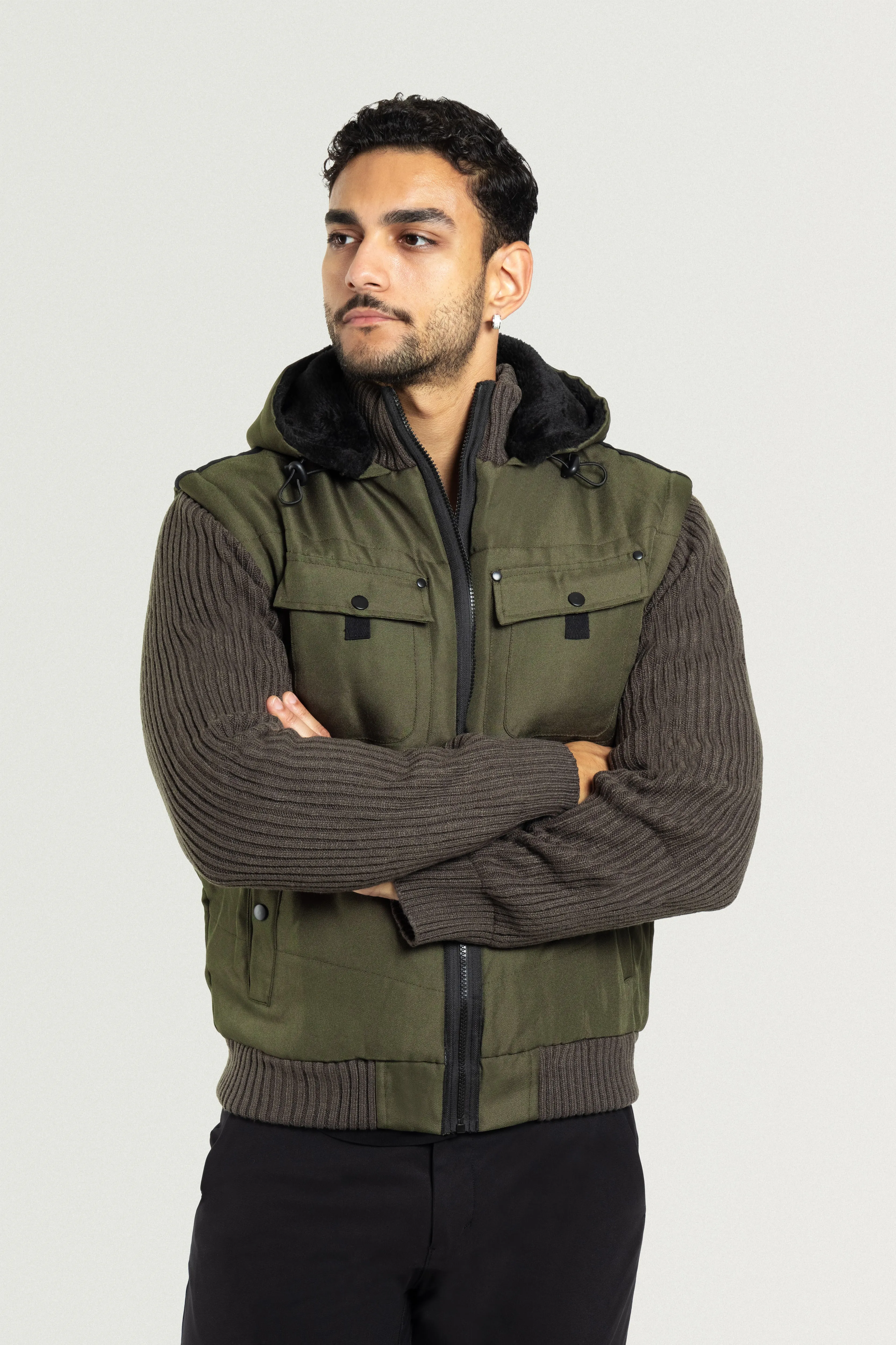X RAY Men's Lightly Insulated Full Zip Hooded Vest Ribbed Sweater Jacket