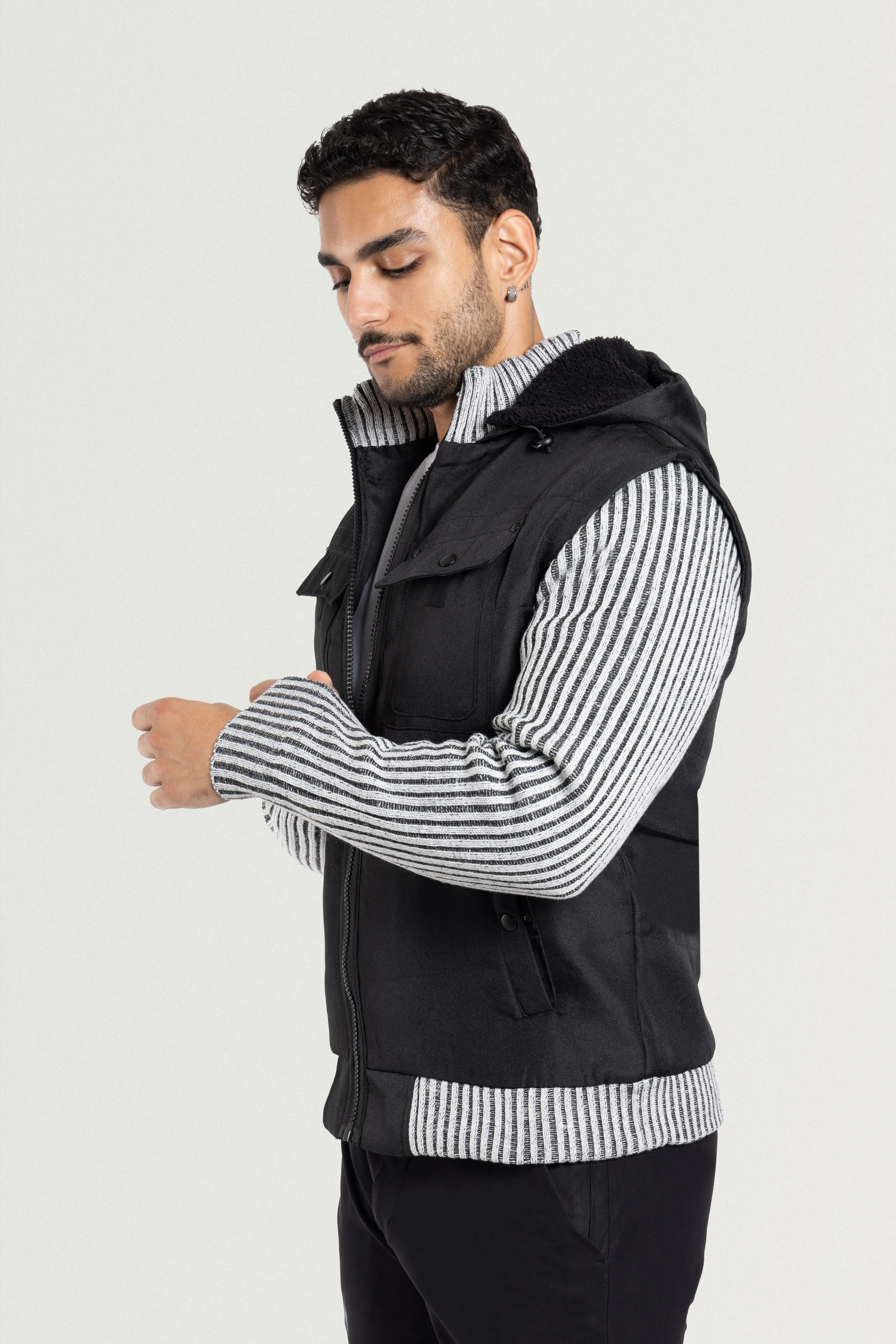 X RAY Men's Lightly Insulated Full Zip Hooded Vest Ribbed Sweater Jacket
