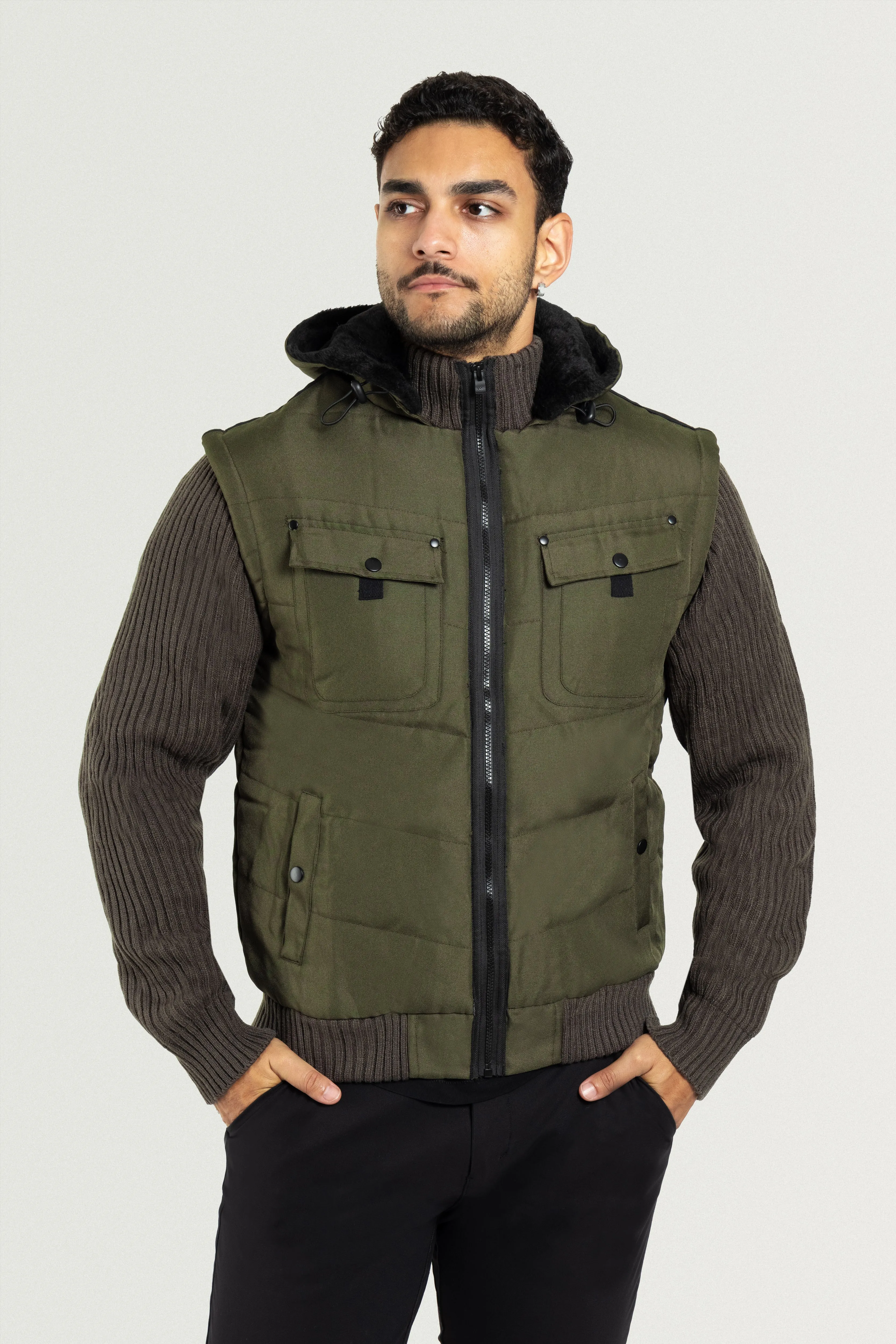 X RAY Men's Lightly Insulated Full Zip Hooded Vest Ribbed Sweater Jacket