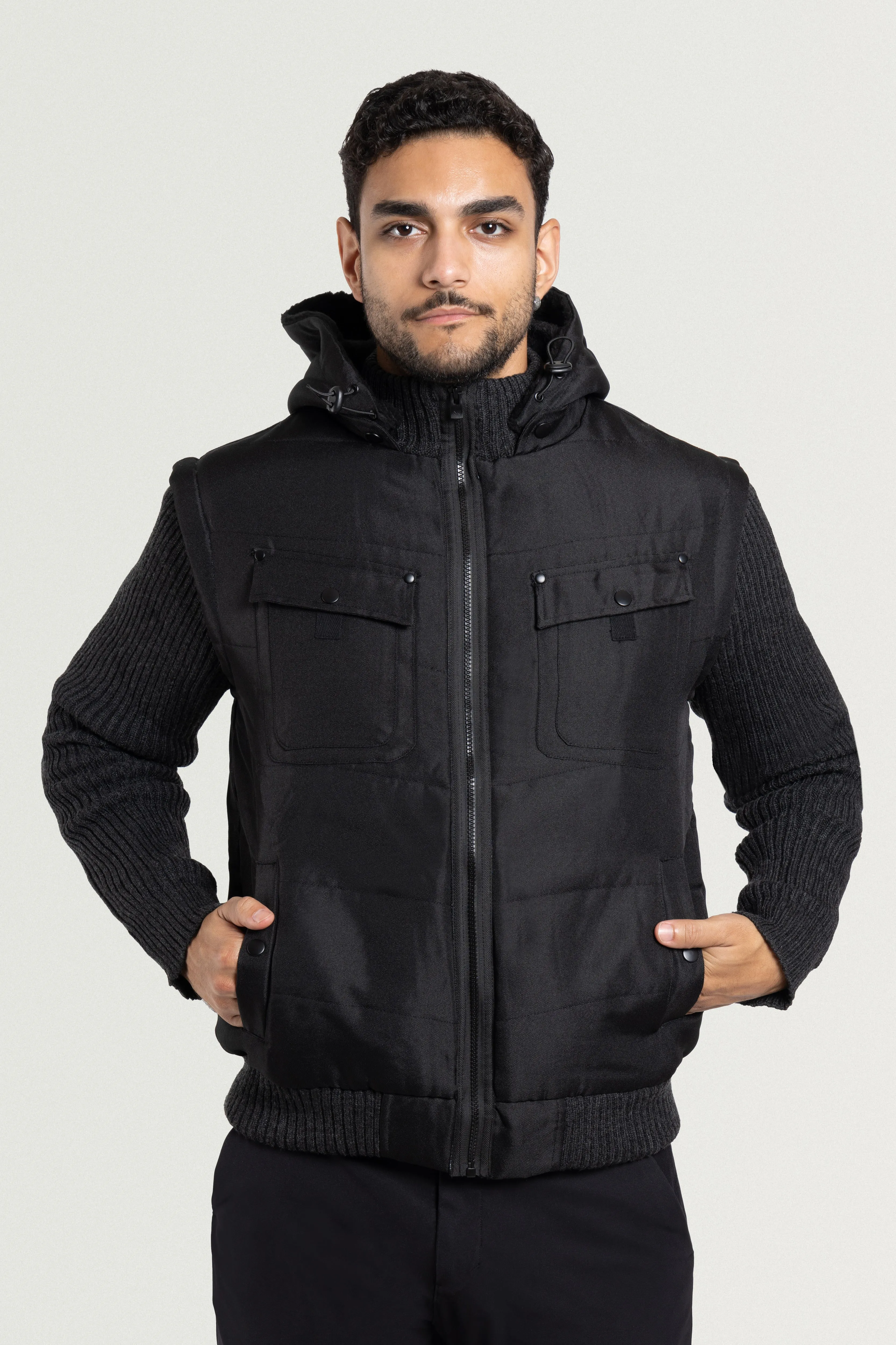 X RAY Men's Lightly Insulated Full Zip Hooded Vest Ribbed Sweater Jacket