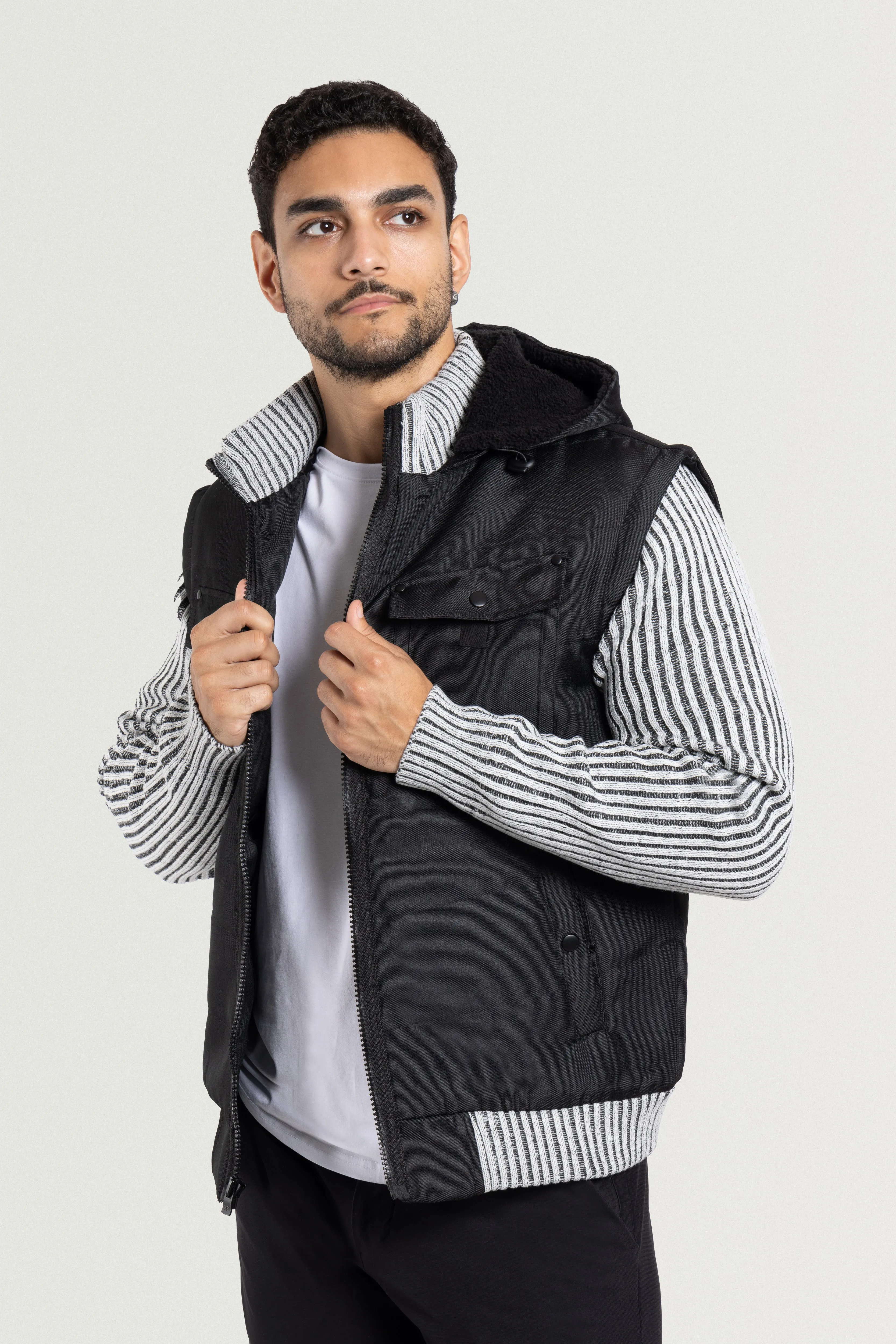 X RAY Men's Lightly Insulated Full Zip Hooded Vest Ribbed Sweater Jacket