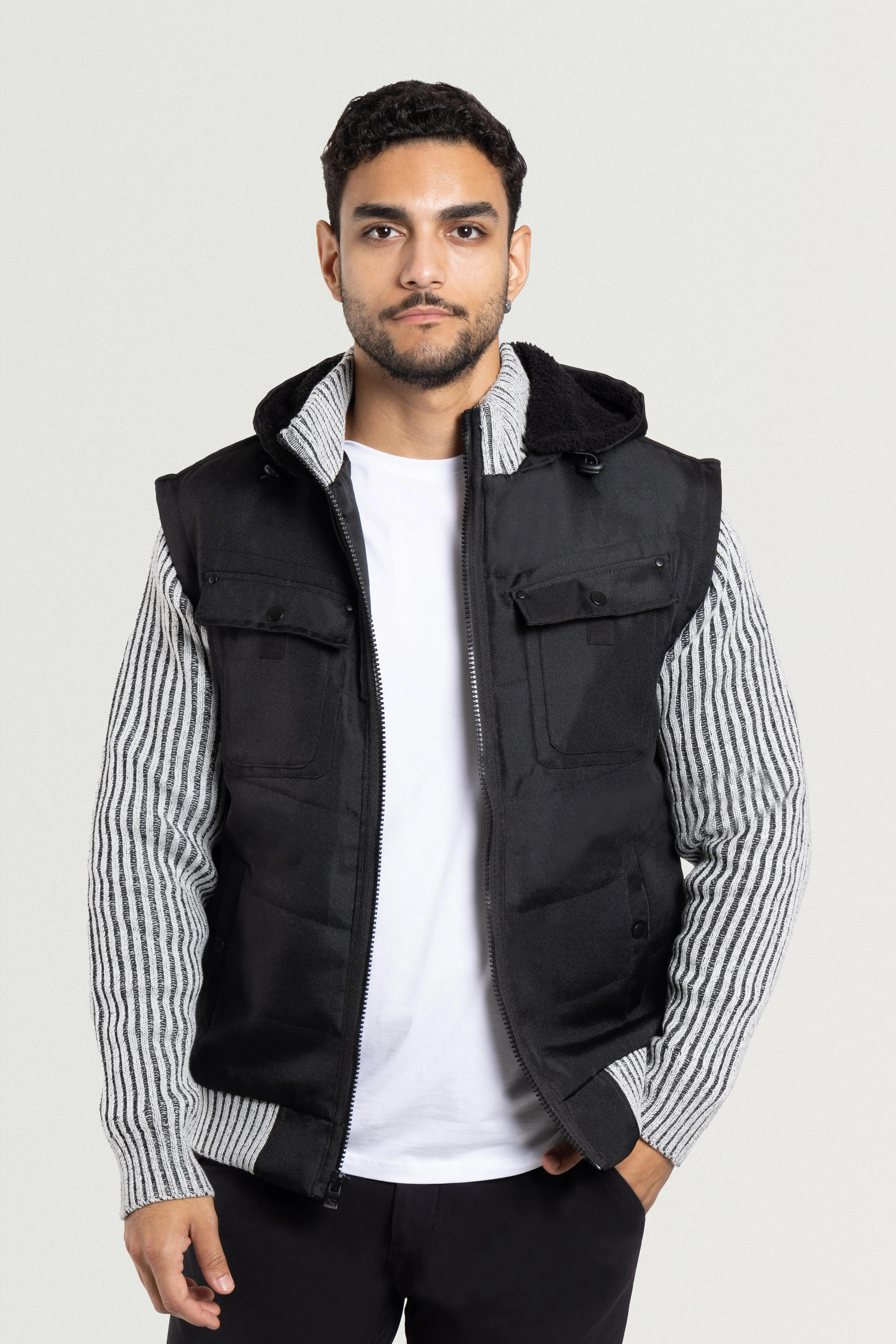 X RAY Men's Lightly Insulated Full Zip Hooded Vest Ribbed Sweater Jacket