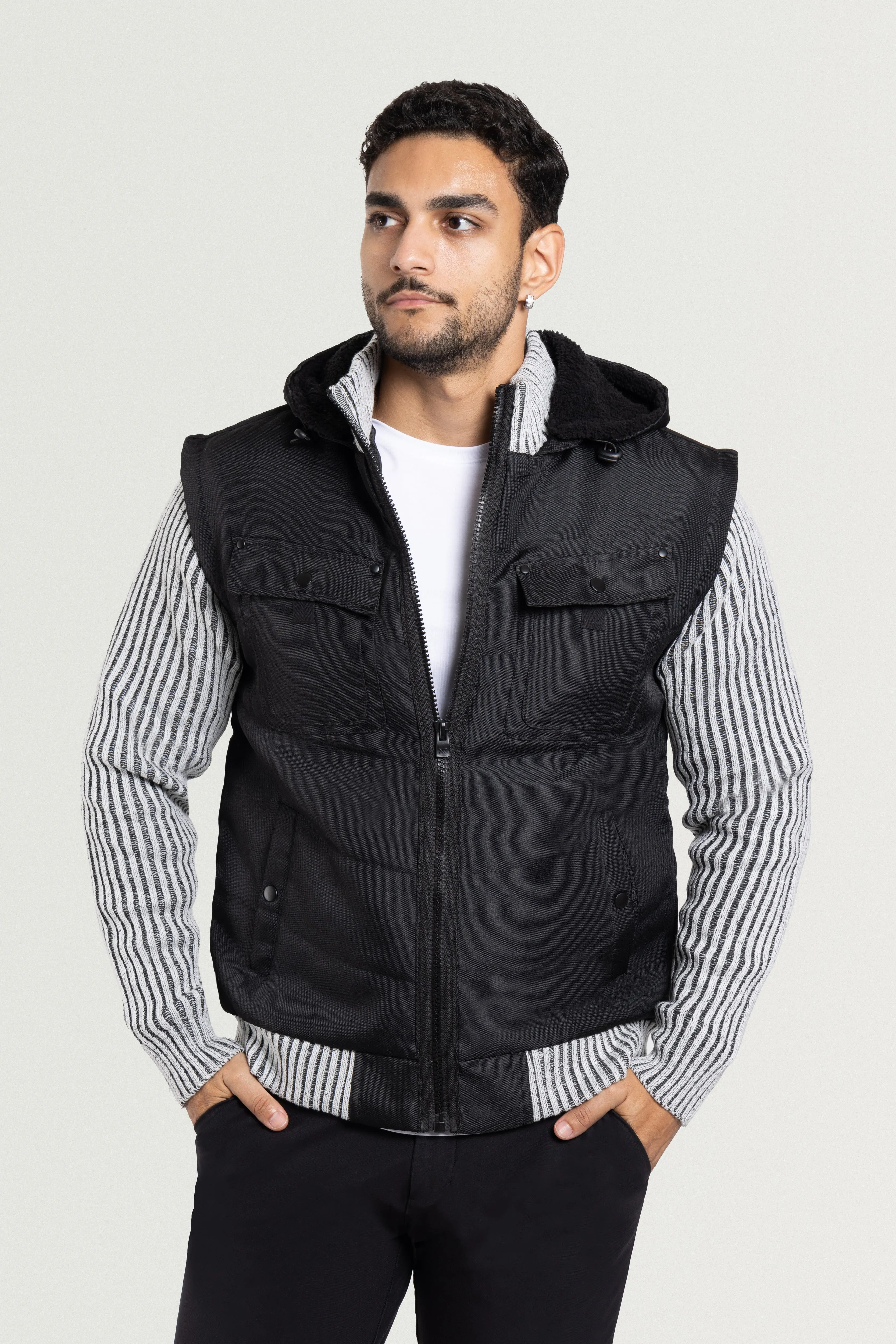 X RAY Men's Lightly Insulated Full Zip Hooded Vest Ribbed Sweater Jacket