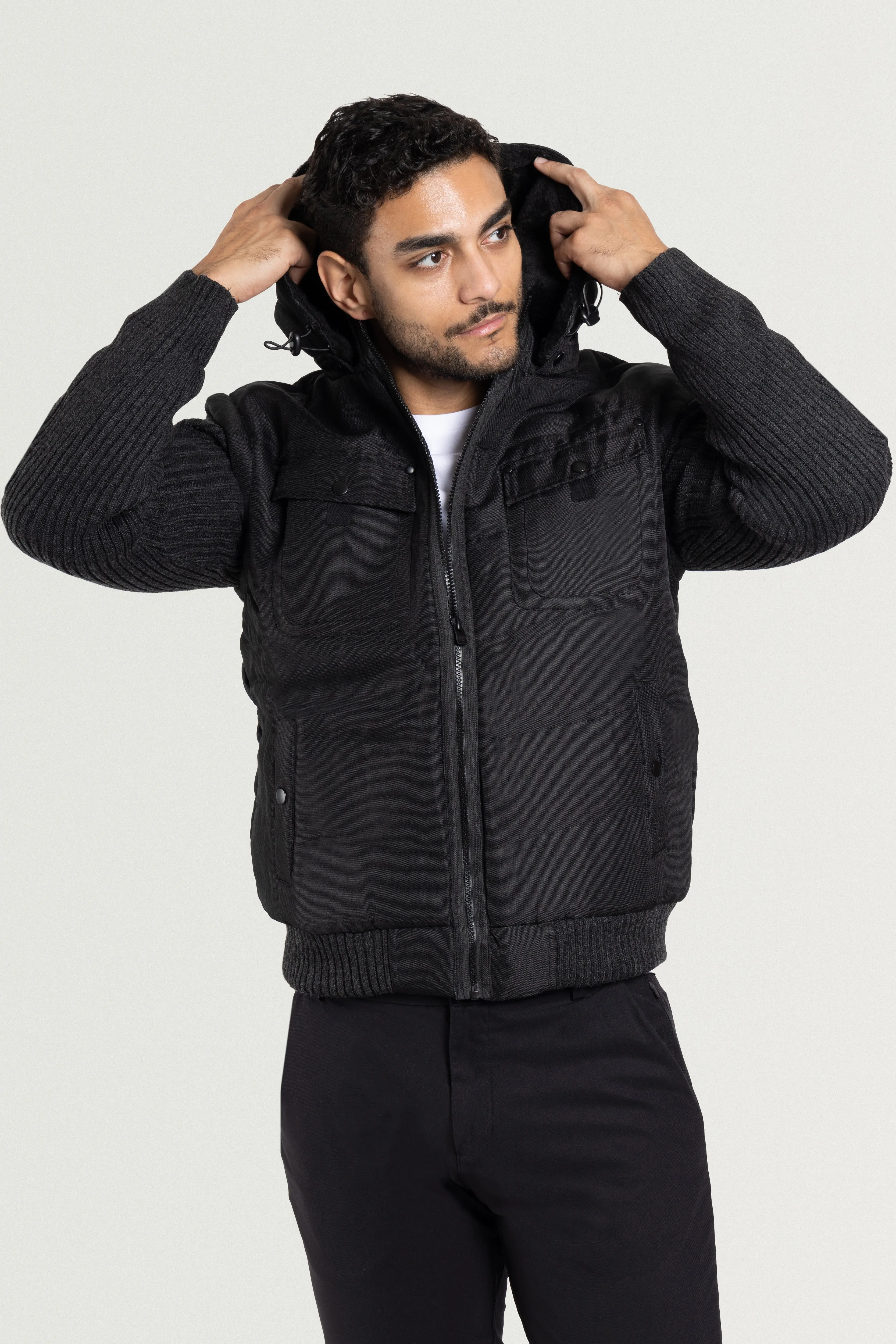 X RAY Men's Lightly Insulated Full Zip Hooded Vest Ribbed Sweater Jacket