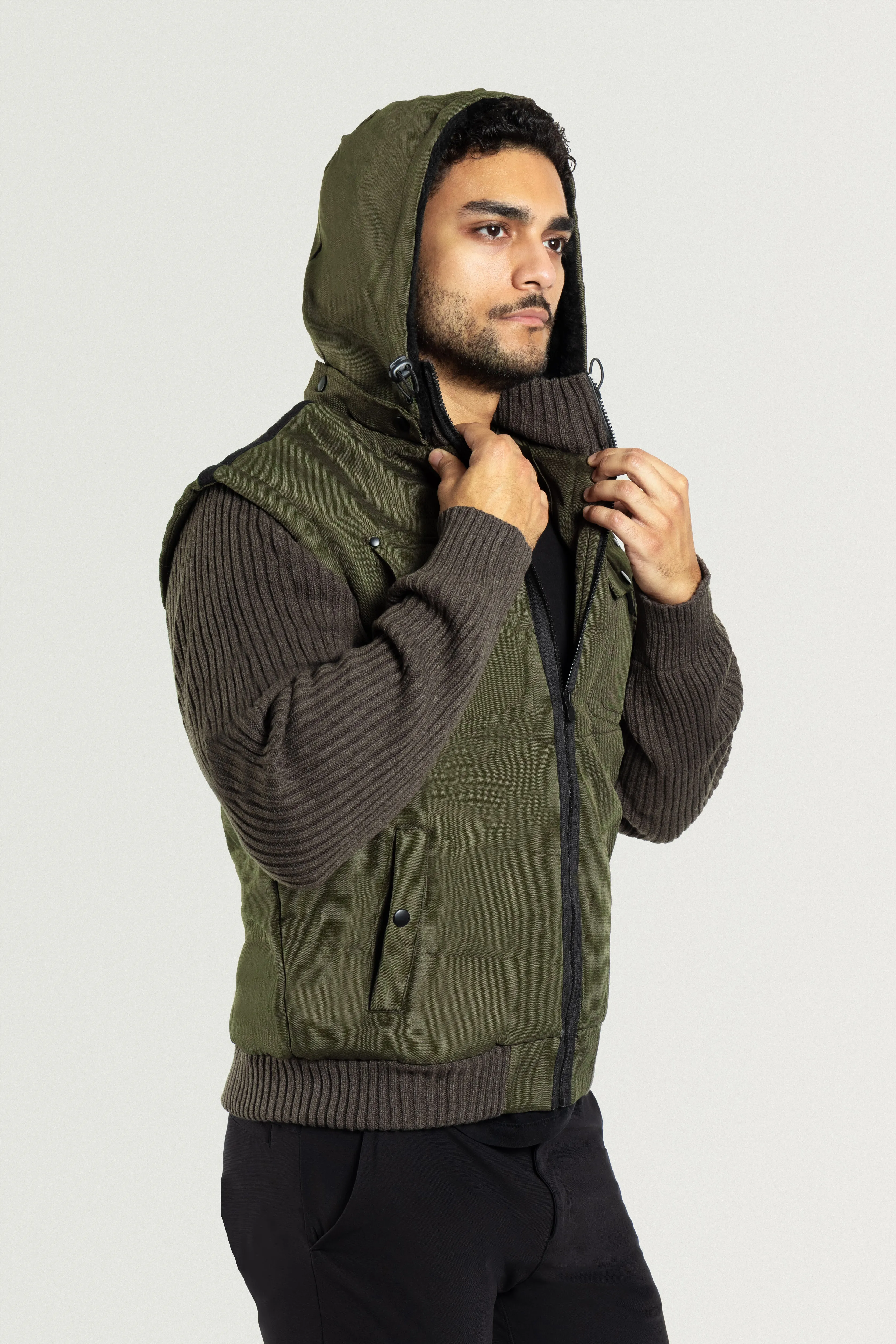 X RAY Men's Lightly Insulated Full Zip Hooded Vest Ribbed Sweater Jacket