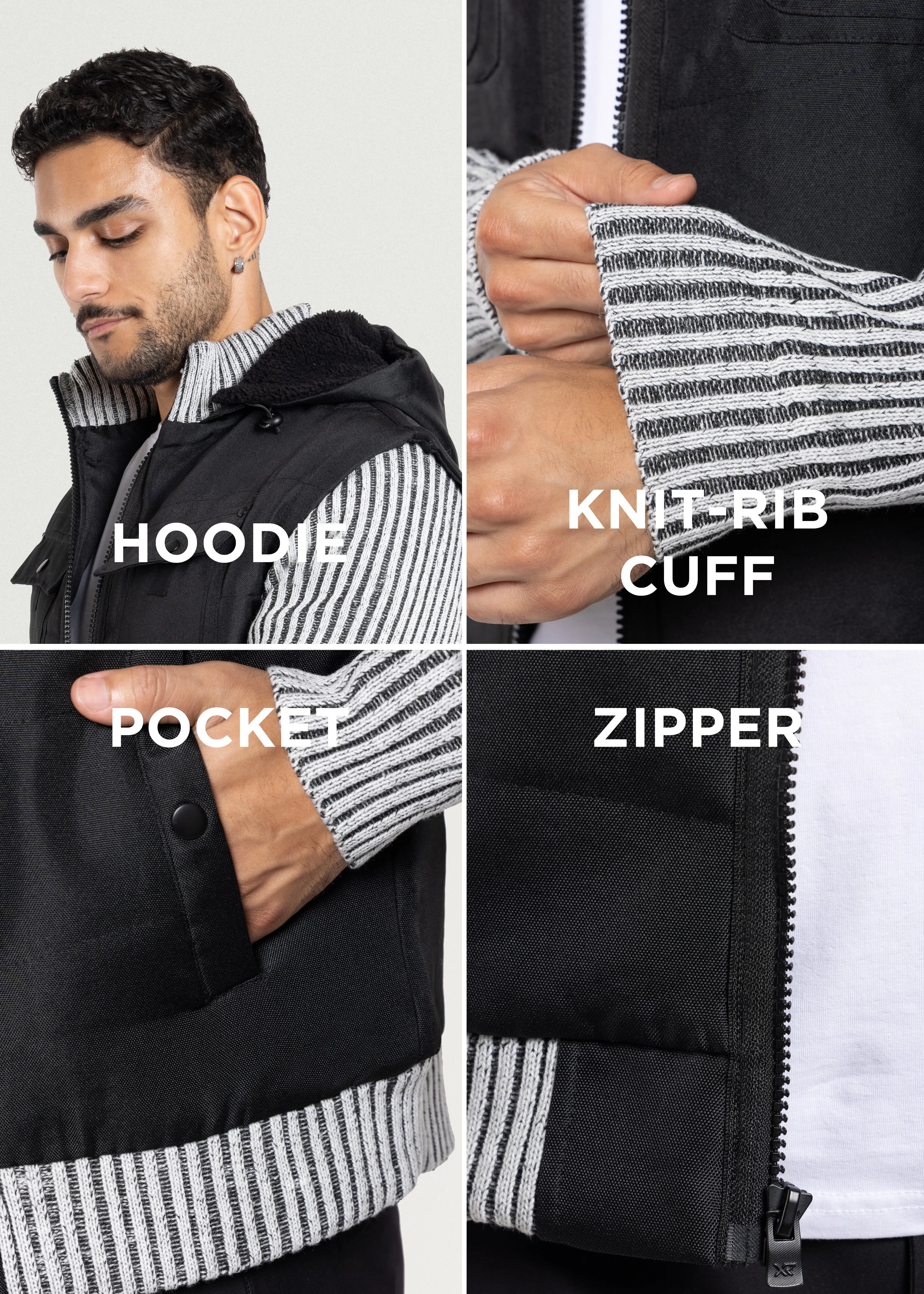 X RAY Men's Lightly Insulated Full Zip Hooded Vest Ribbed Sweater Jacket